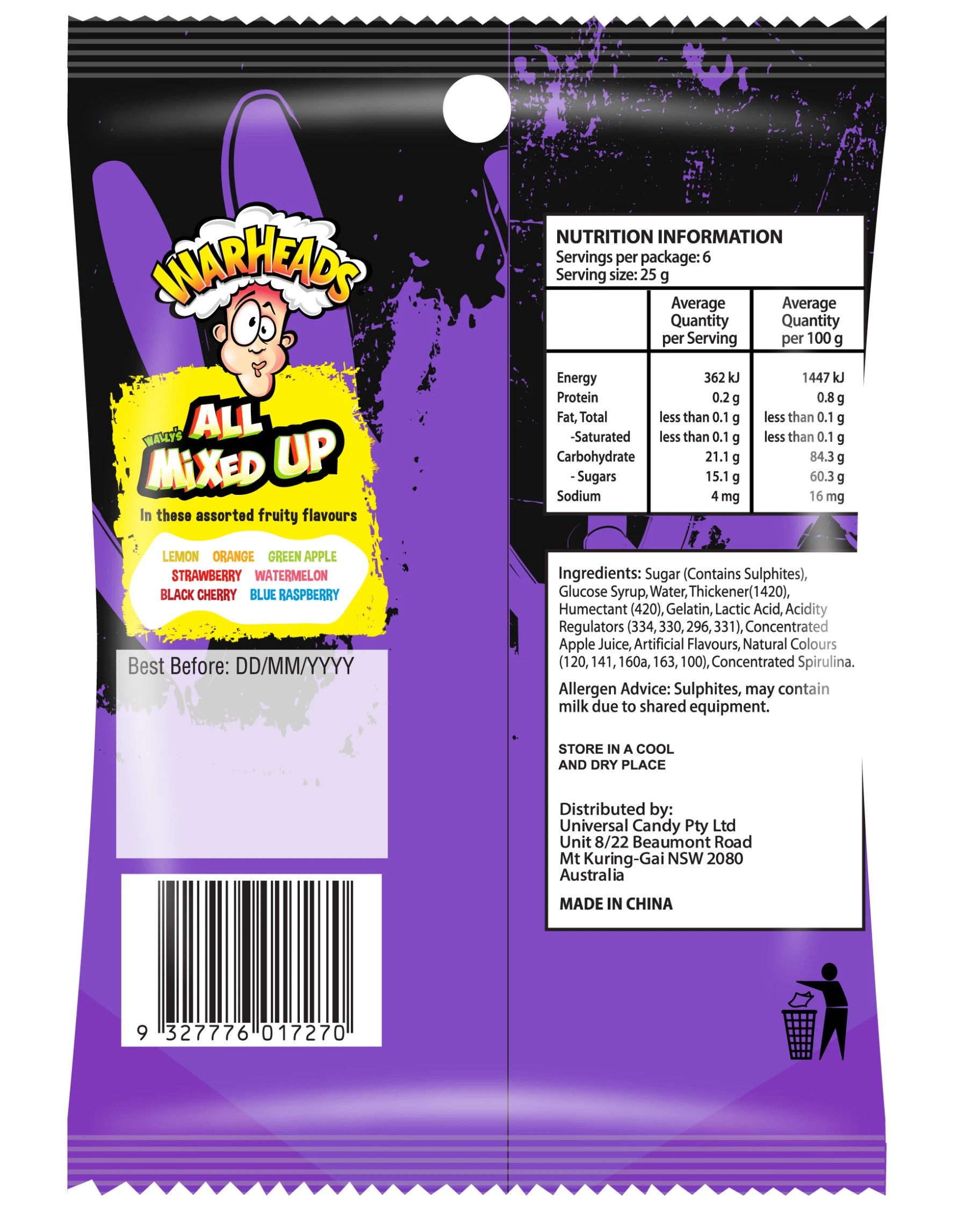 2 New! Warheads All Mixed Up Sour Chewy Candy 150g, 2 of 2