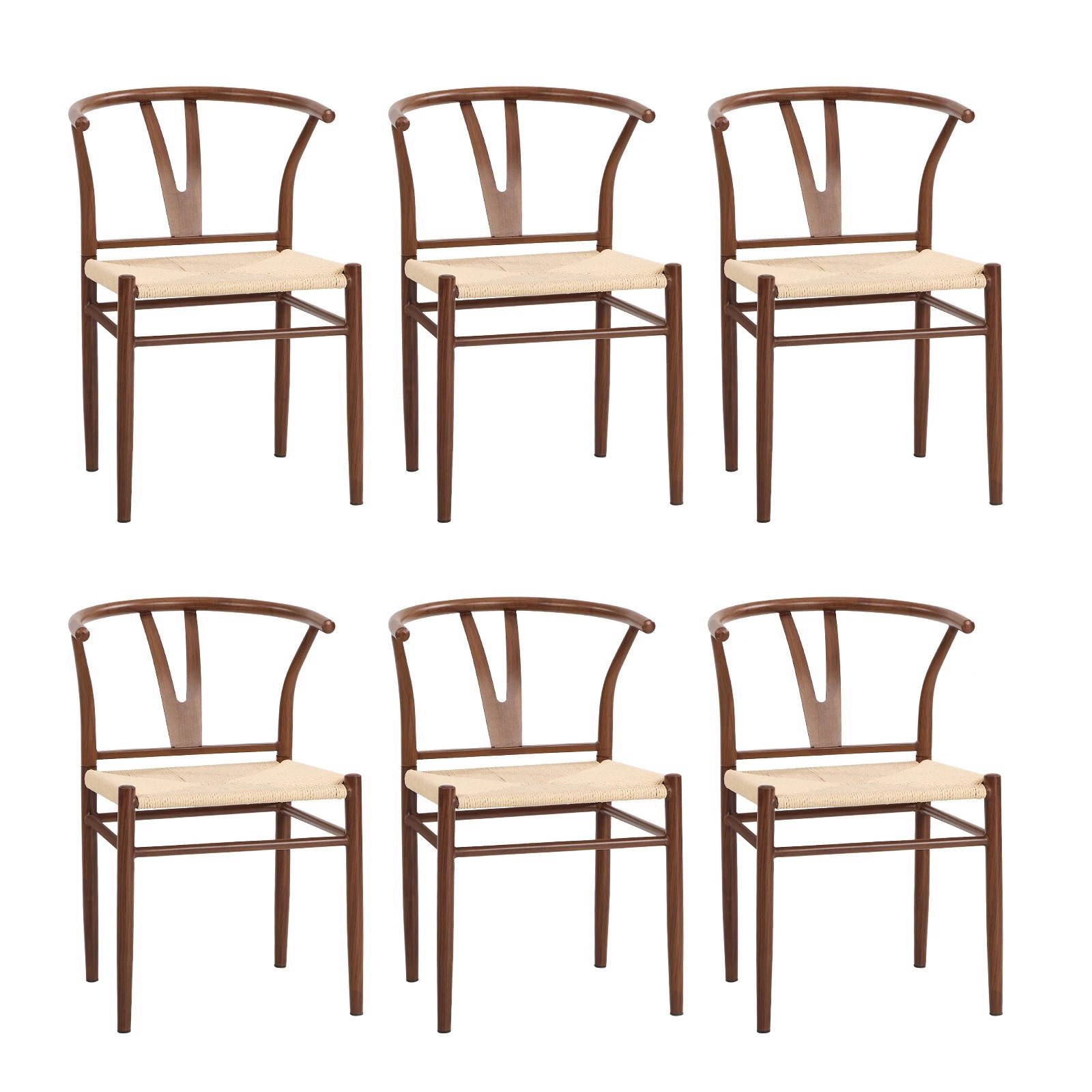 1 Oikiture 6x Dining Chair Metal Hans Wegner Chair Wishbone Cafe Lounge Walnut - Brown, 1 of 10