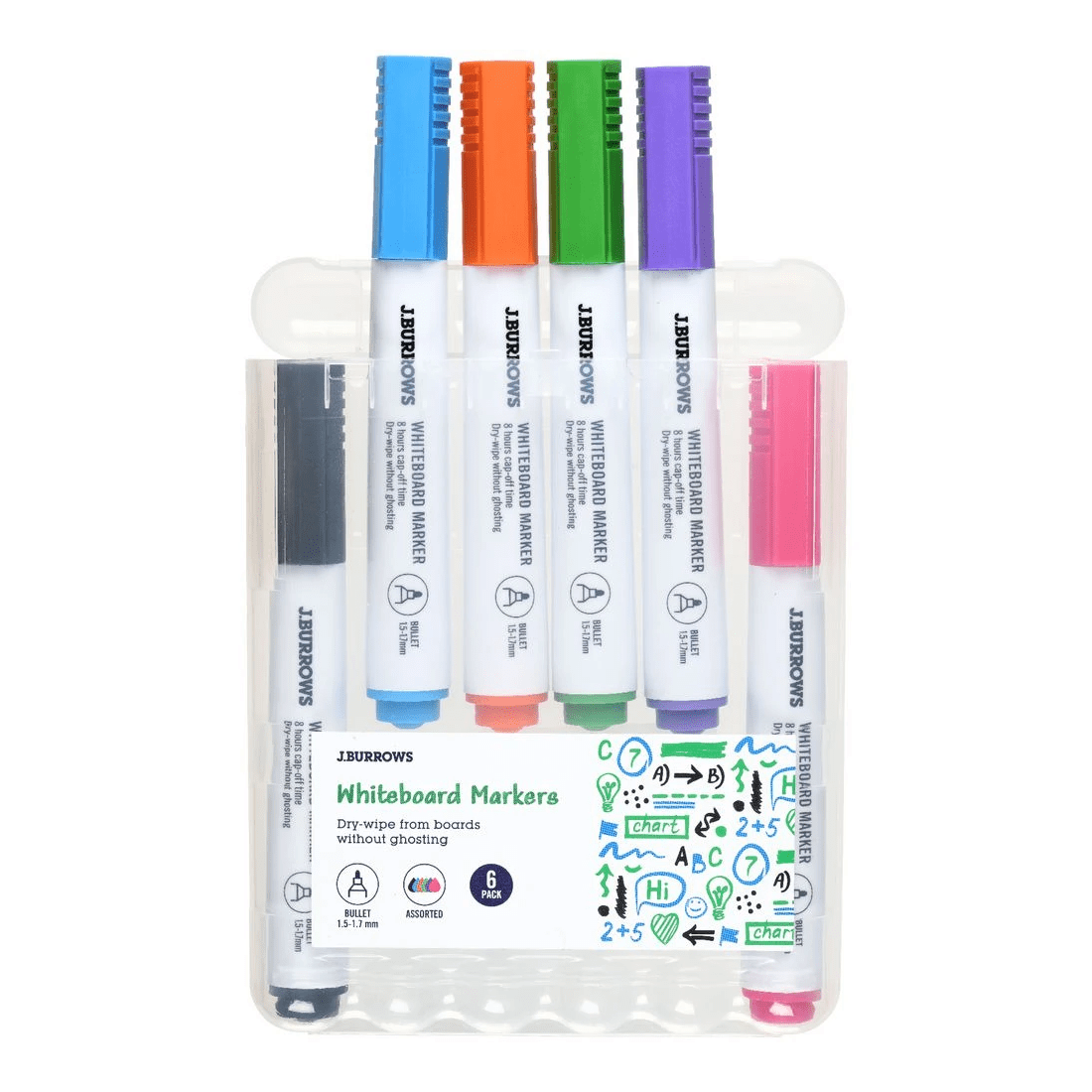 2 J.Burrows Whiteboard Markers Bullet Assorted 6 Pack, 2 of 3