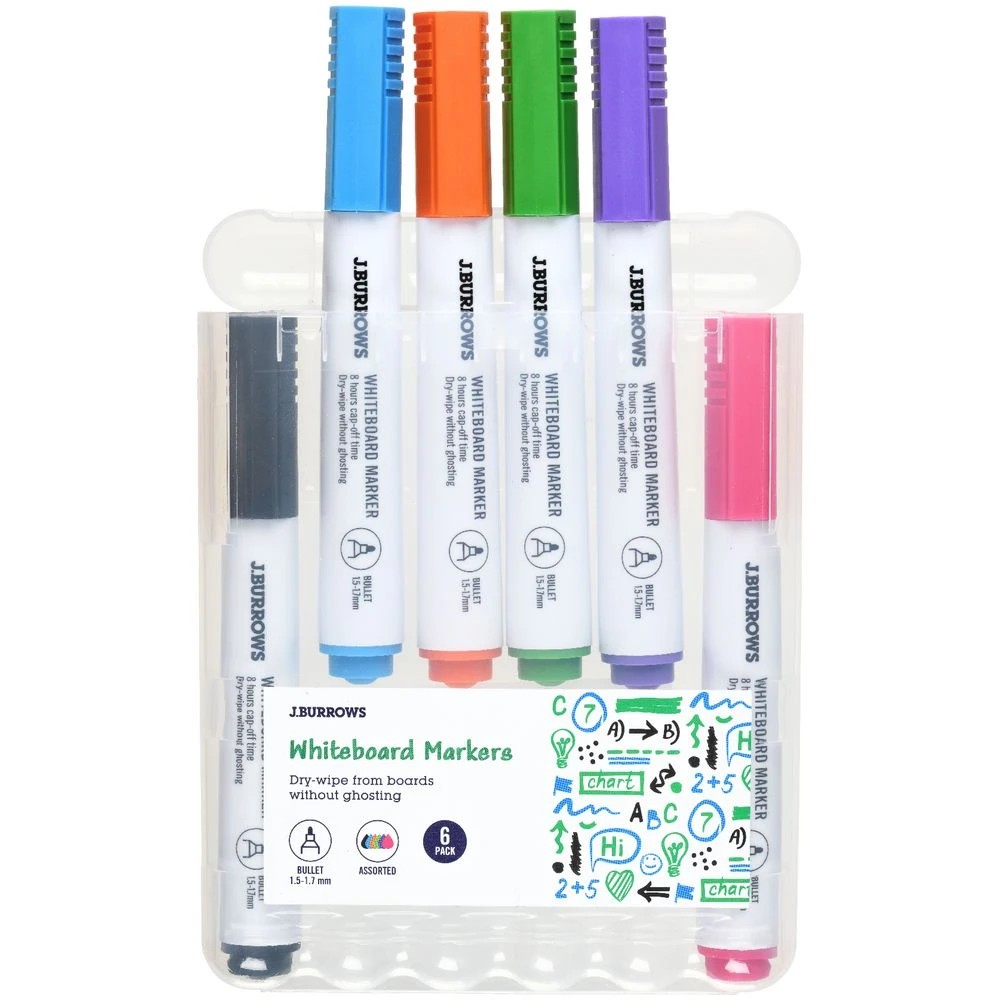 2 J.Burrows Whiteboard Markers Bullet Assorted 6 Pack, 2 of 3