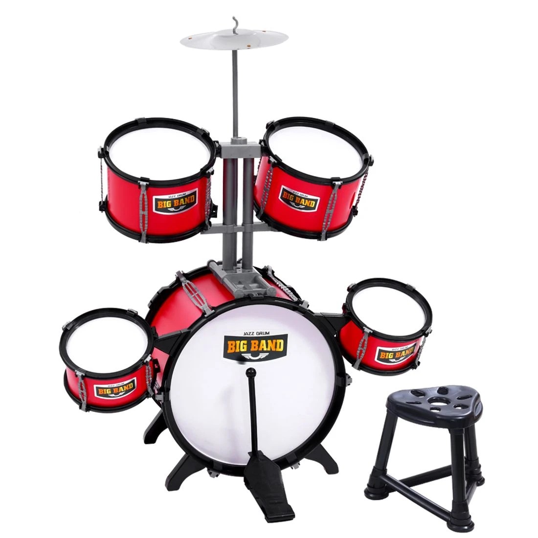 1 Keezi Kids Drum Kit Set Pretend Play Junior Drums Musical Toys Childrens 7pcs - Multi, 1 of 6