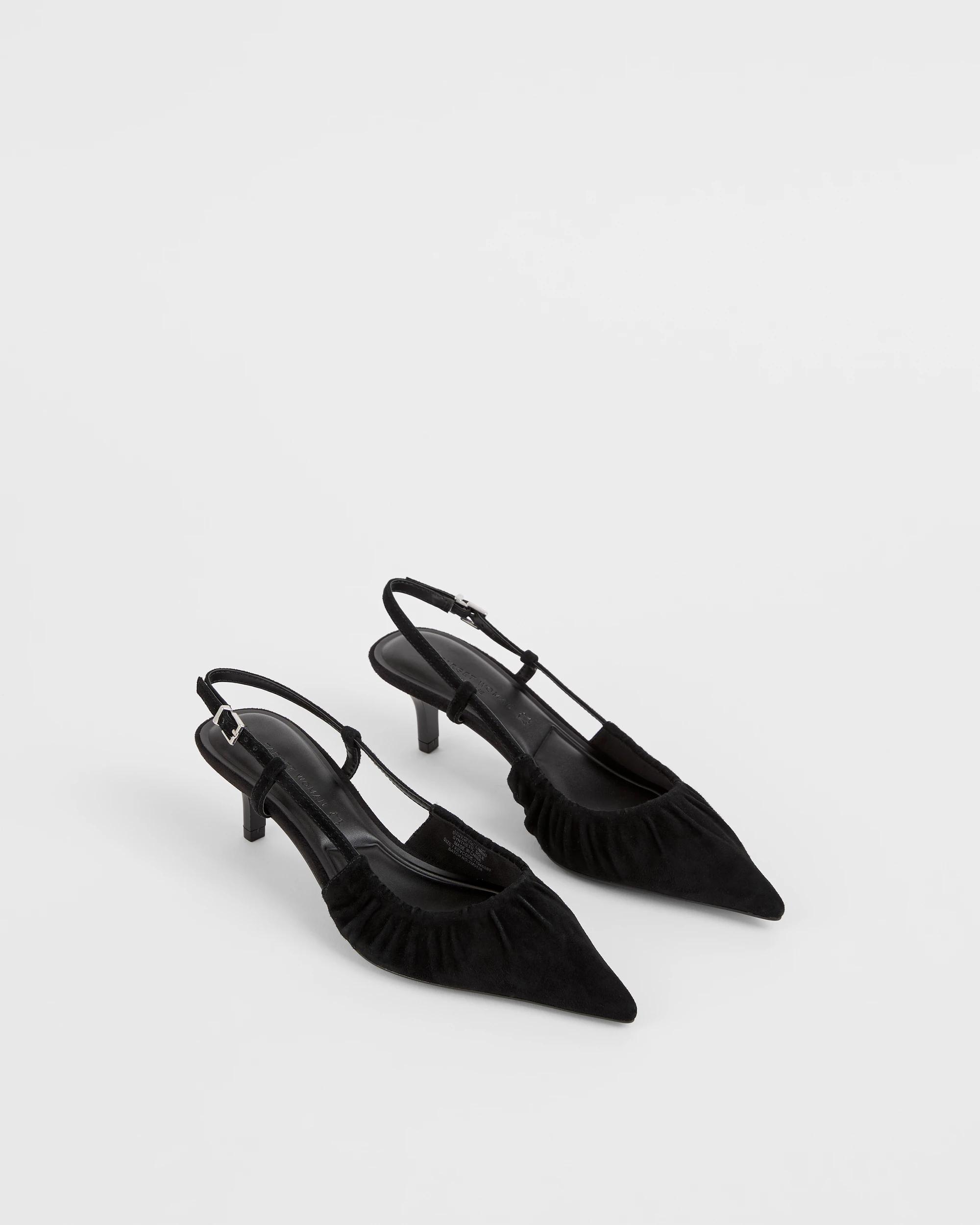 2 Target Woman Genuine Suede Leather Sling Back Gathered Kitten Heels - Kaia BLACK SUEDE, 2 of 3