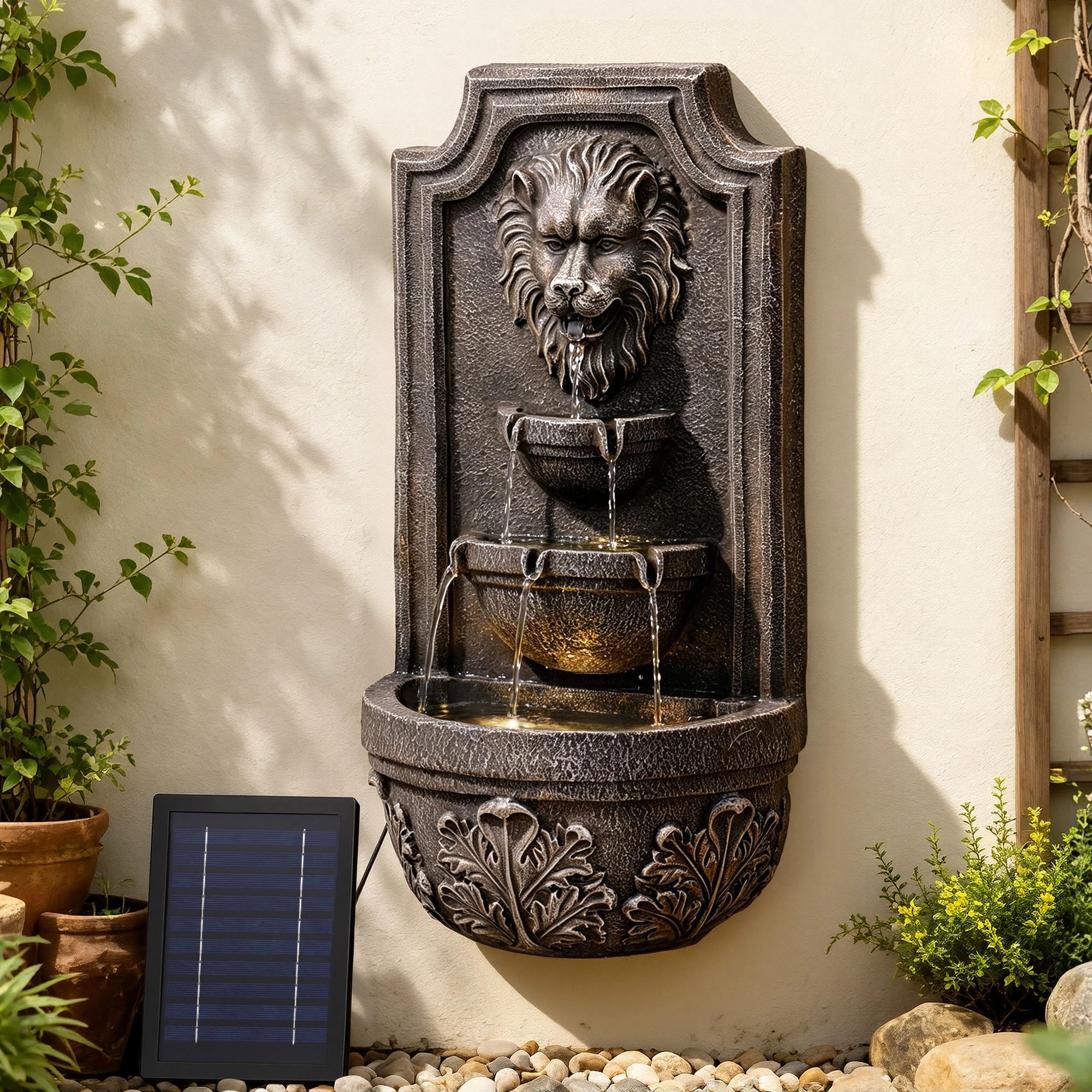 8 Gardeon Solar Fountain Water Feature Lion Head Wall Fountain 67cm- Brown, 8 of 8