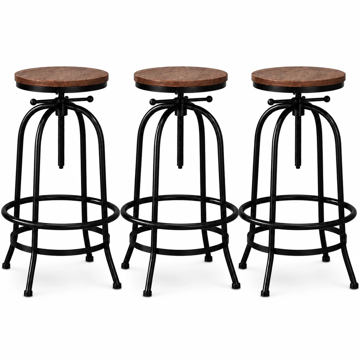 1 Artiss 3x Bar Stool Backless Swivel Counter Barstools 70-90cm Seat Height Adjustable Industrial - Black, 1 of 4