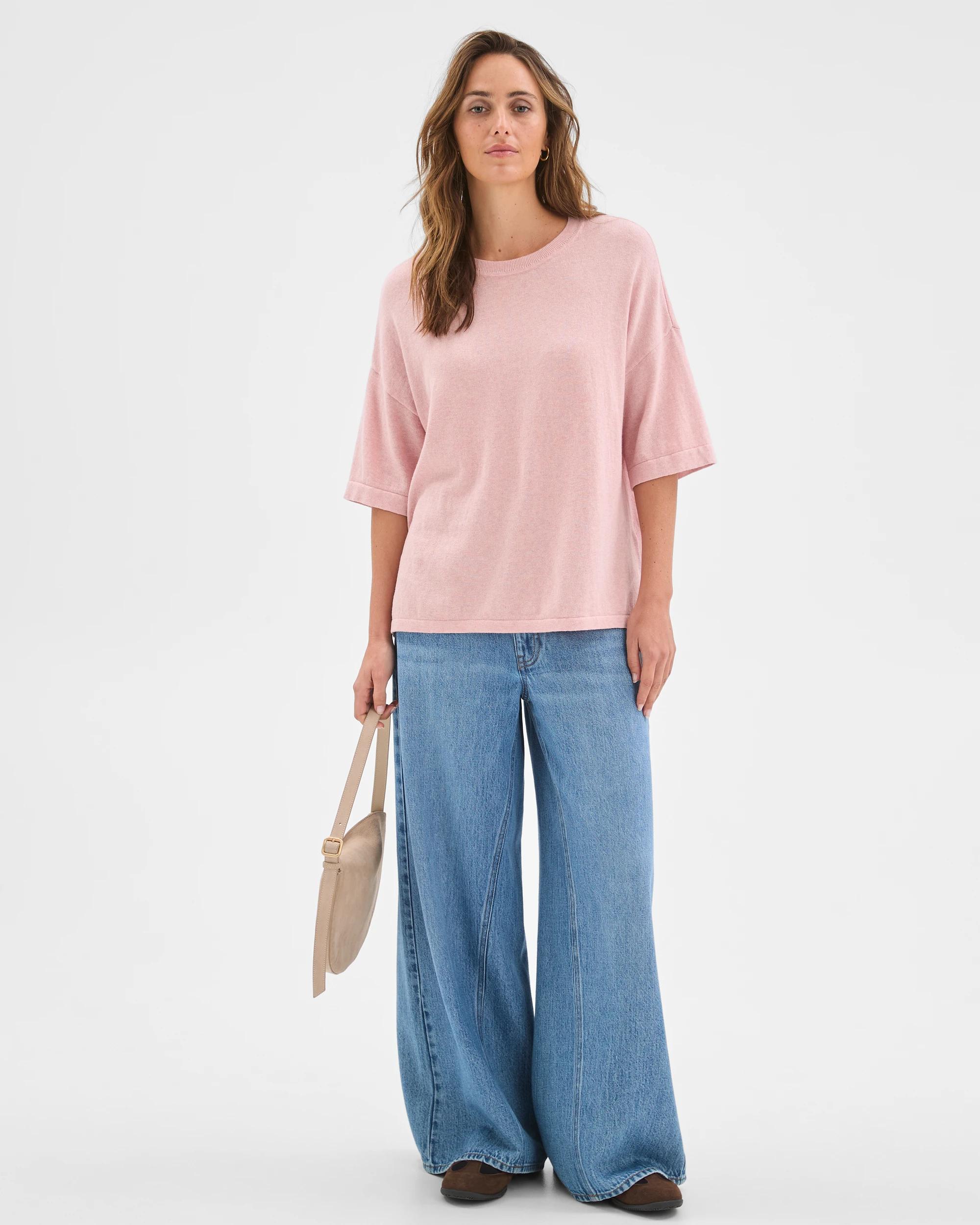 2 Target Woman Cotton Cashmere Crew Neck Knit T-Shirt SOFT BLUSH, 2 of 5
