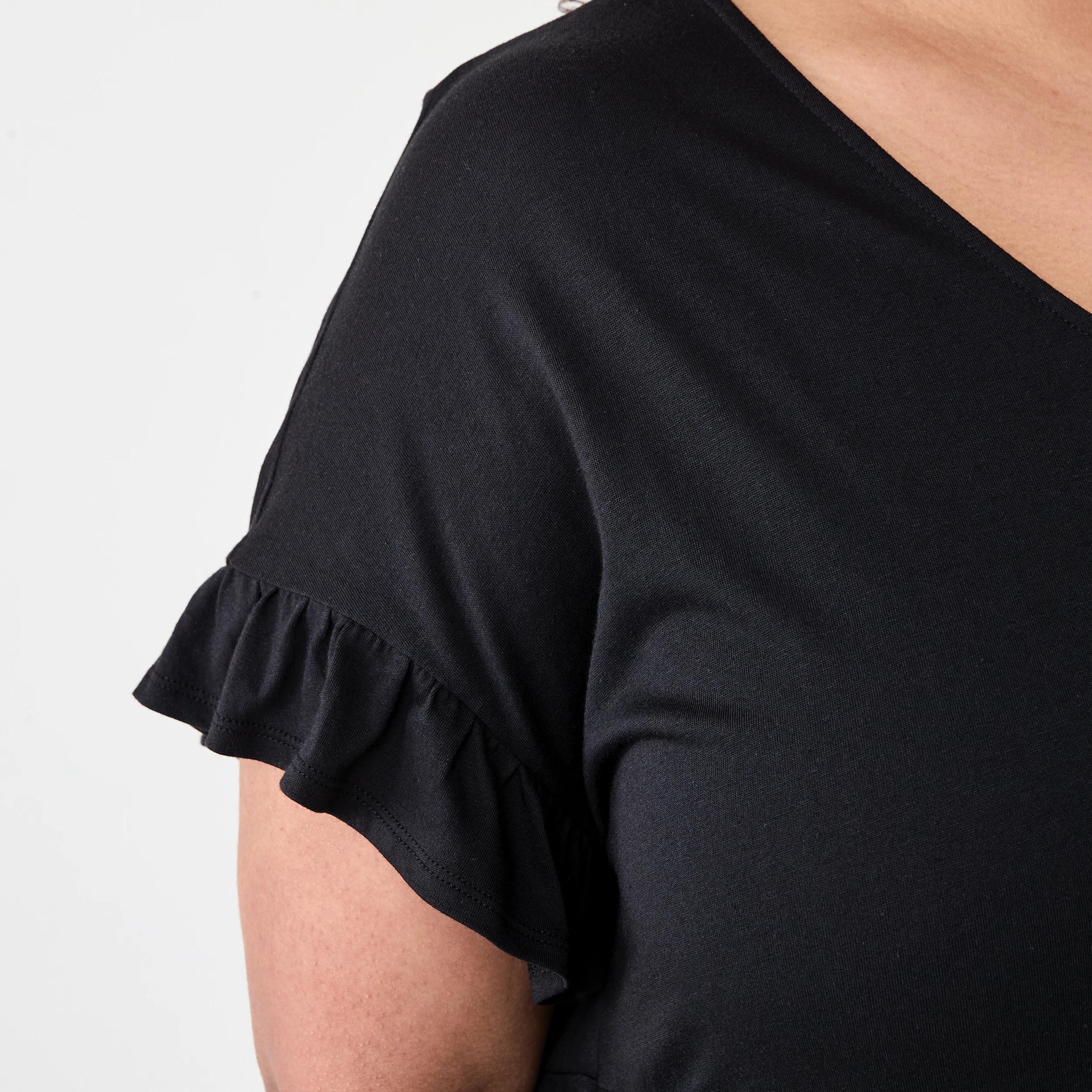 6 Curve Short Sleeve Frill Tier Knit Mini Dress Black, 6 of 9