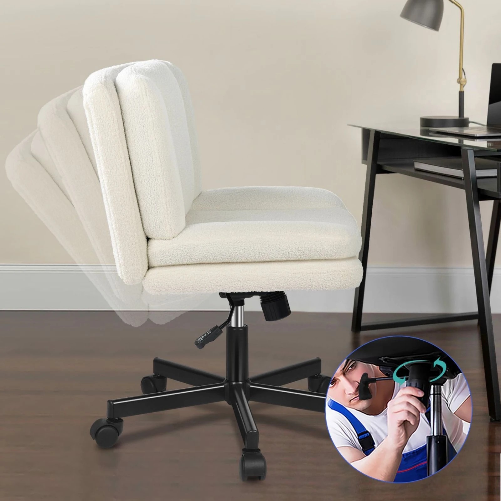 4 Alfordson Armless Office Desk Chair Mid Back Wide Seat w/ Wheels Boucle - White, 4 of 10