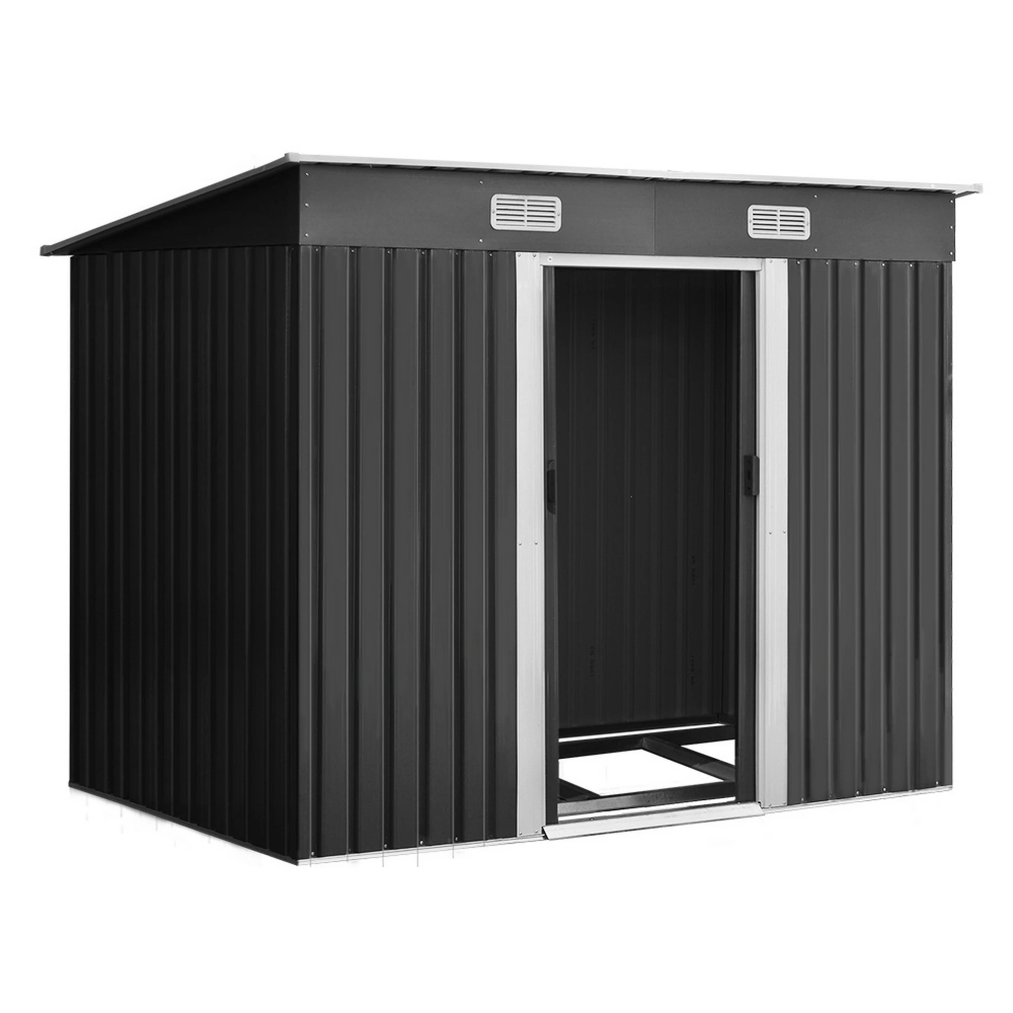 1 Giantz Garden Shed Metal Base Sheds Outdoor Storage Tool Workshop Sliding Door - Grey, 1 of 8