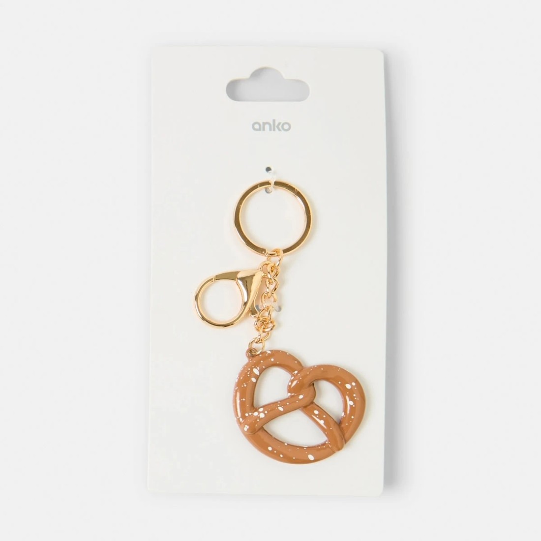 3 Pretzel Charm Keyring - Brown and Gold Tone, 3 of 3