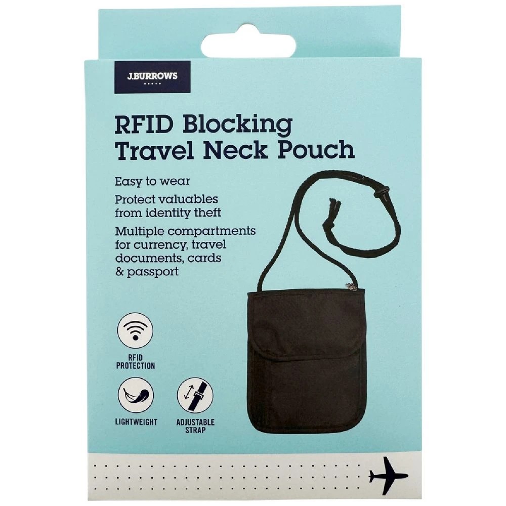 1 J.Burrows RFID Travel Neck Pouch Grey, 1 of 5