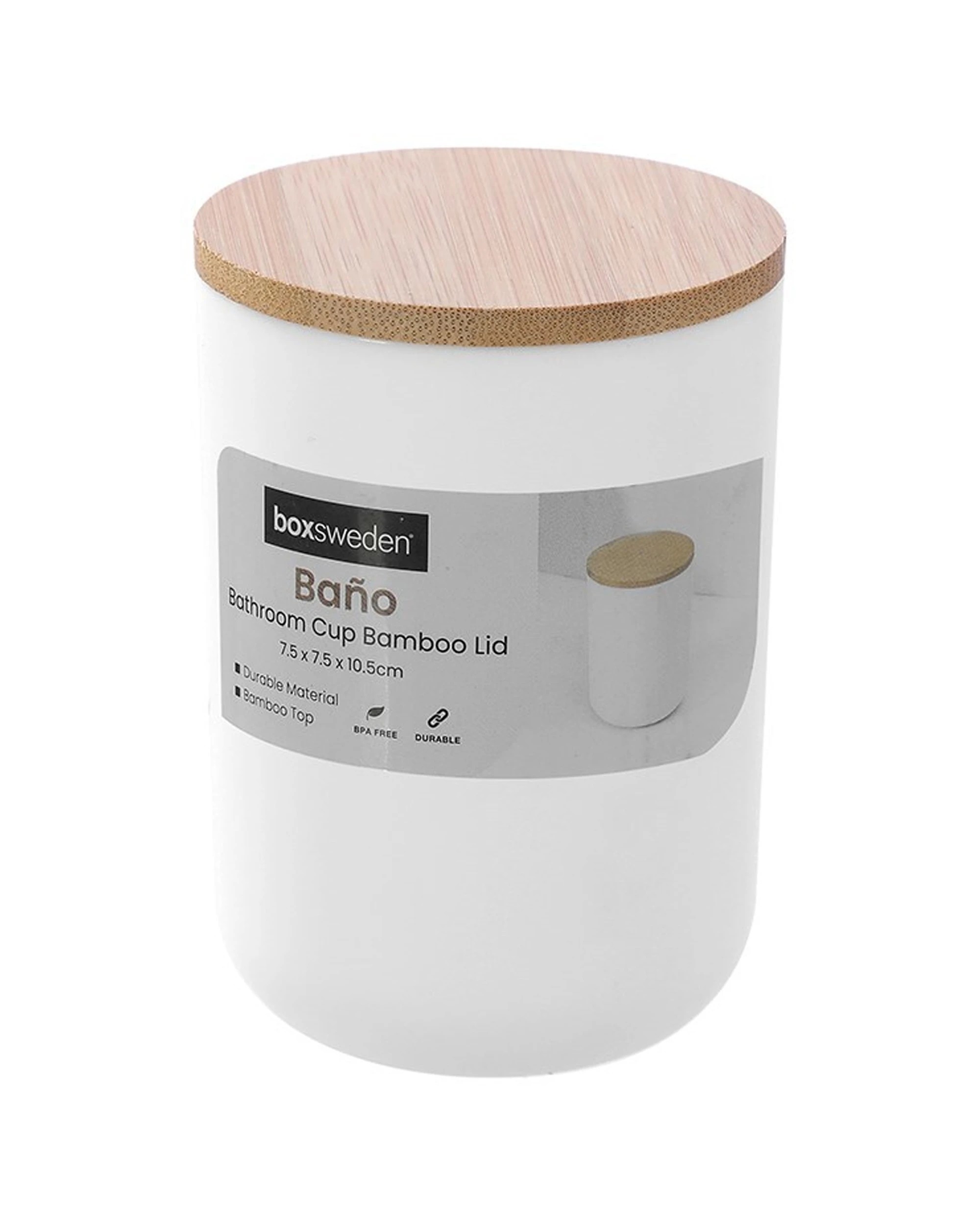 2 Boxsweden 4PK Bano Bathroom Cup Bamboo Lid 7.5x7.5x10.5cm - White, 2 of 4