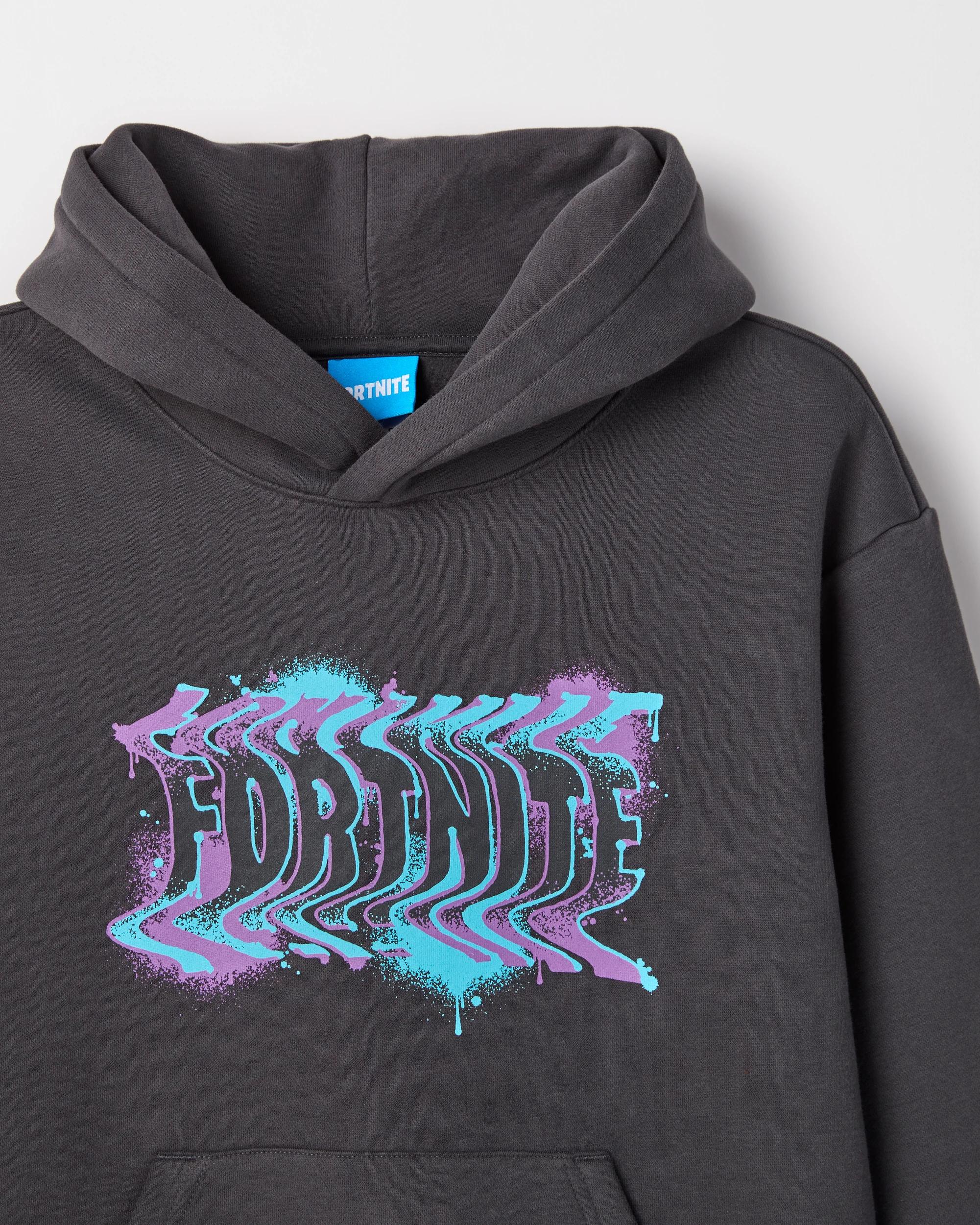 2 Fortnite Australian Cotton Blend Popover Hooded Jumper BLACK, 2 of 3