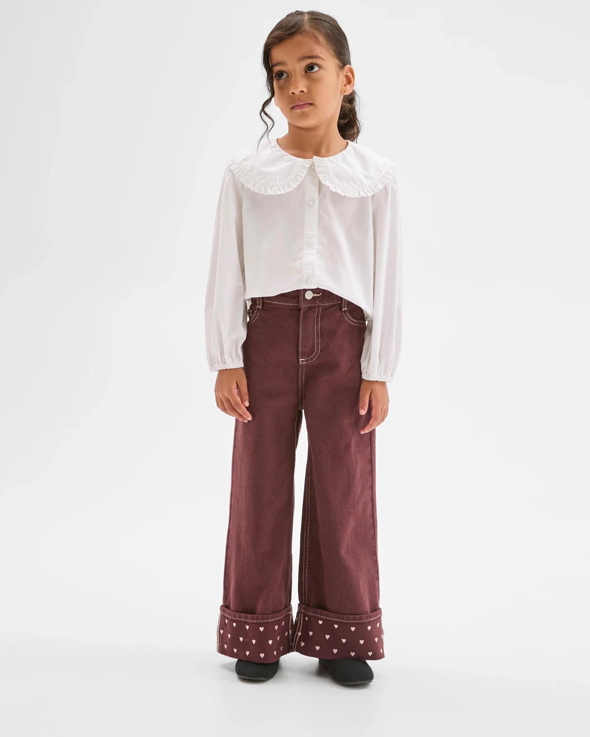 4 Target Denim Denim Folded Up Hem Wide Leg Jeans BURGUNDY, 4 of 7