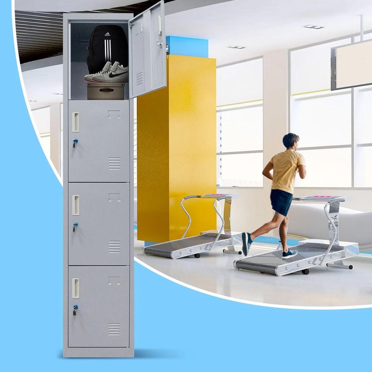 2 AUSWAY Filing Cabinet Storage Steel Metal Locker 4 Doors, 2 of 3