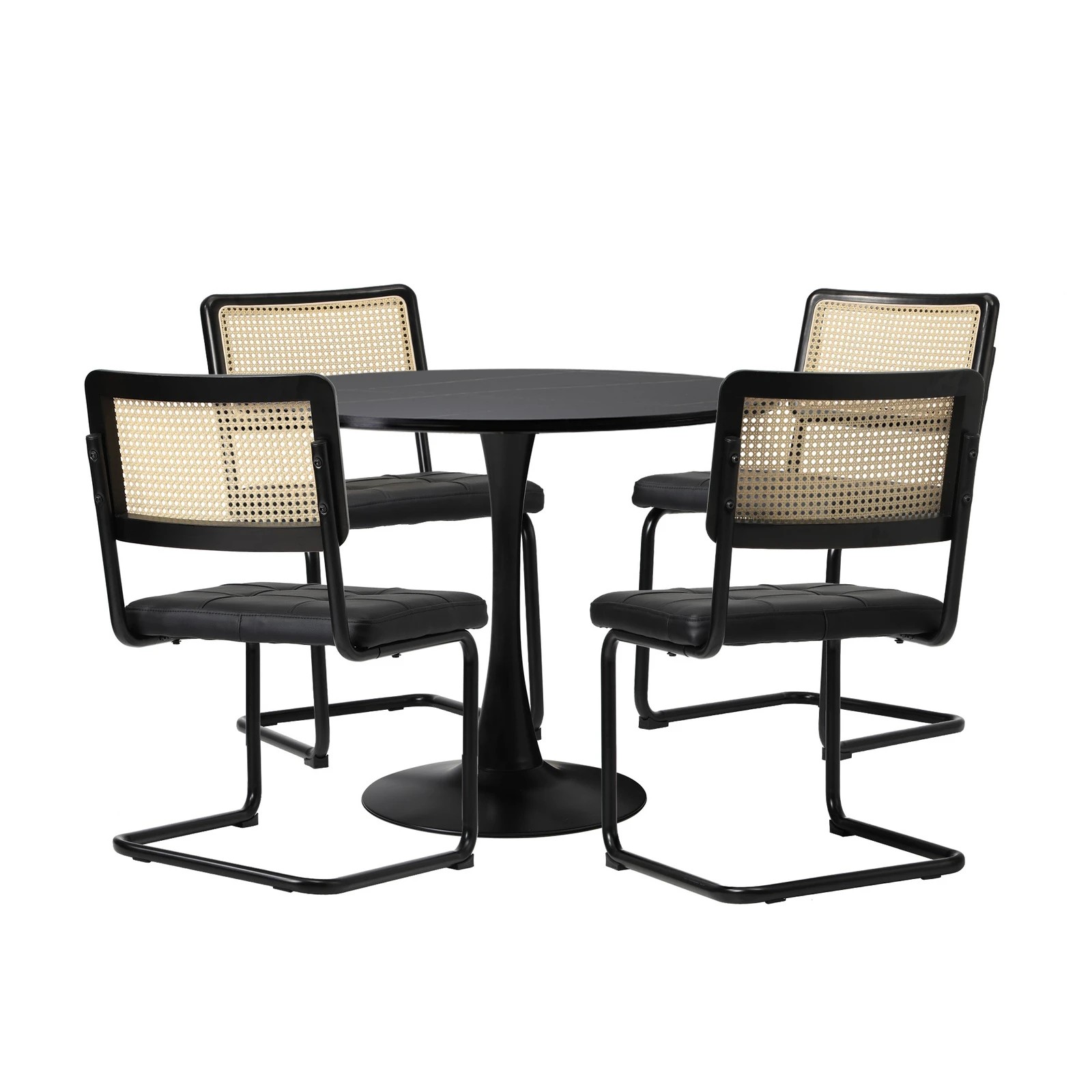 6 Oikiture 90cm Round Dining Table with 4PCS Dining Chairs PU Leather - Black, 6 of 9