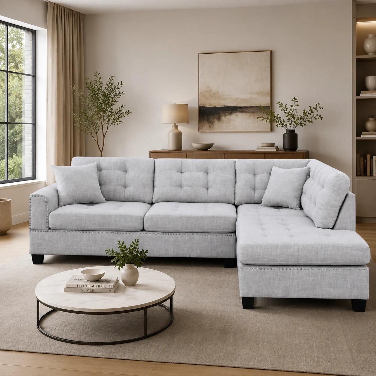 3 Foret 263cm L Shape Fabric Corner Sofa Chaise Lounge 4/5 Seater Light Grey, 3 of 7