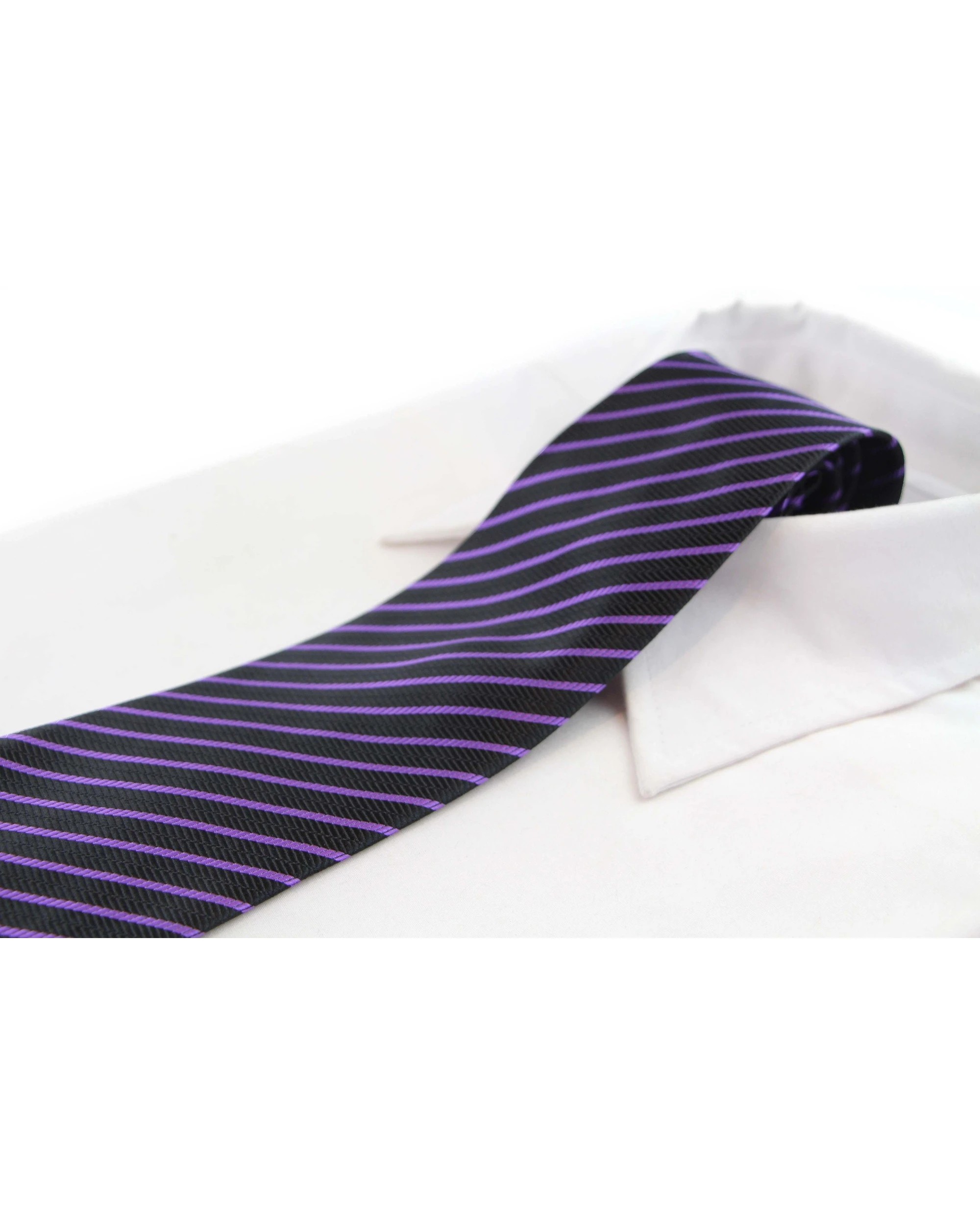 1 Zasel Mens Black & Purple Striped 8cm Patterned Neck Tie, 1 of 2