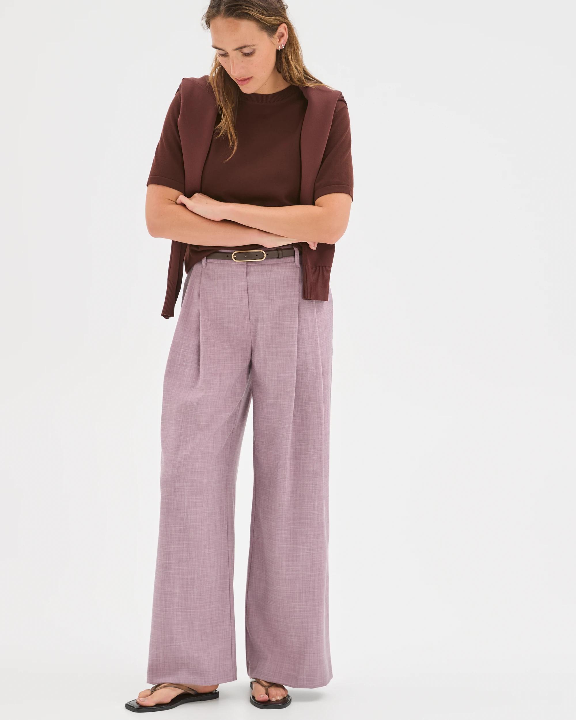 1 Preview Double Pleat Wide Leg Pants BERRY CREAM MELANGE, 1 of 7