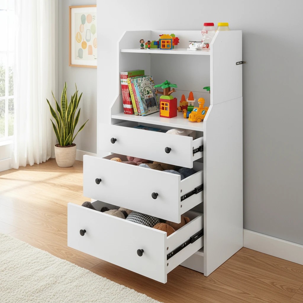 4 Costway 111cm Chest of Drawers H Shape Storage Organizer Utility Storage Cabinet w/2 Open Shelves - White, 4 of 6