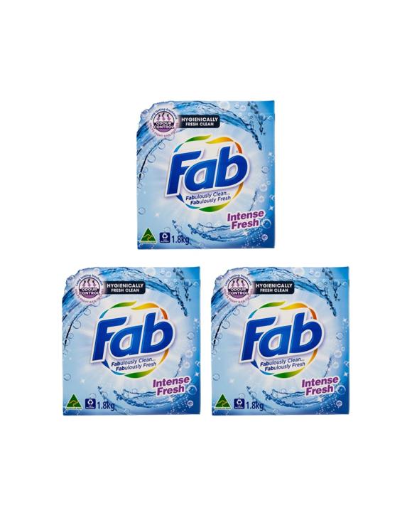 FAB Hygienically Clean Intense Fresh Laundry Powder 3pk 1.8kg Odour Control - Blue