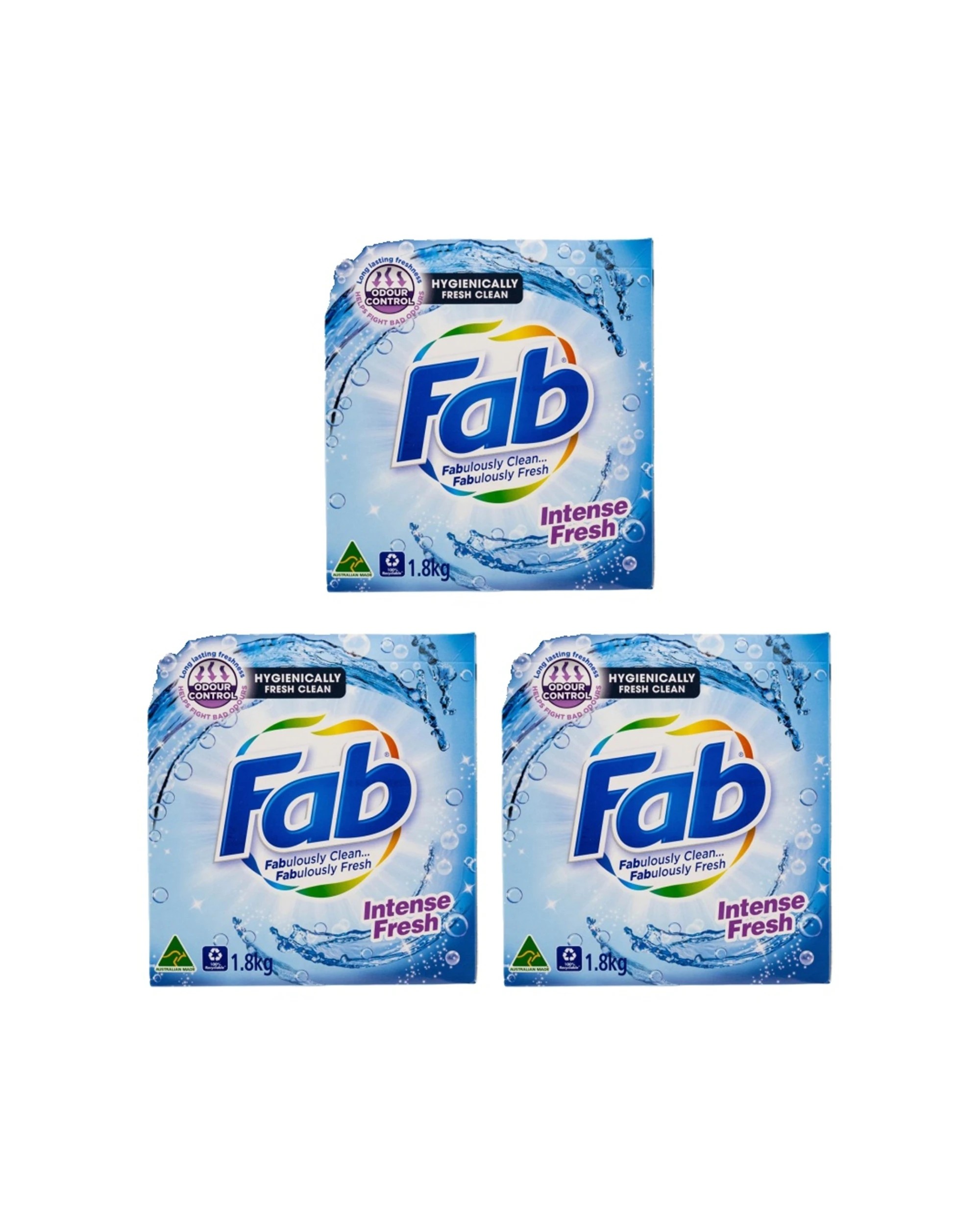 1 FAB Hygienically Clean Intense Fresh Laundry Powder 3pk 1.8kg Odour Control - Blue, 1 of 5