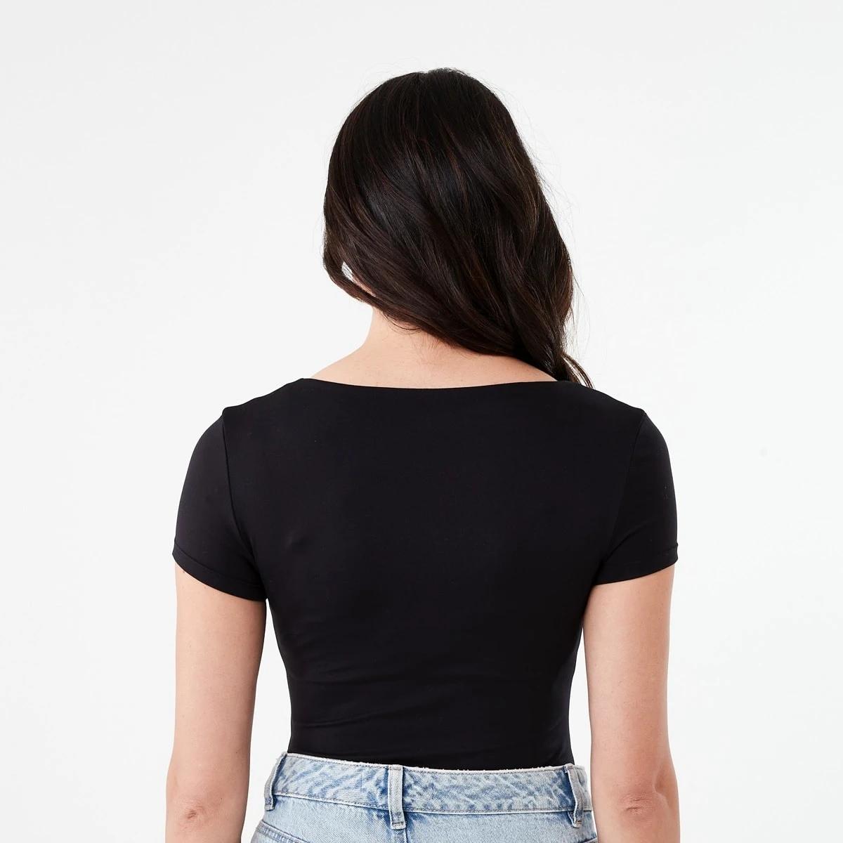 4 Short Sleeve Scoop Neck Bodysuit BLACK, 4 of 6