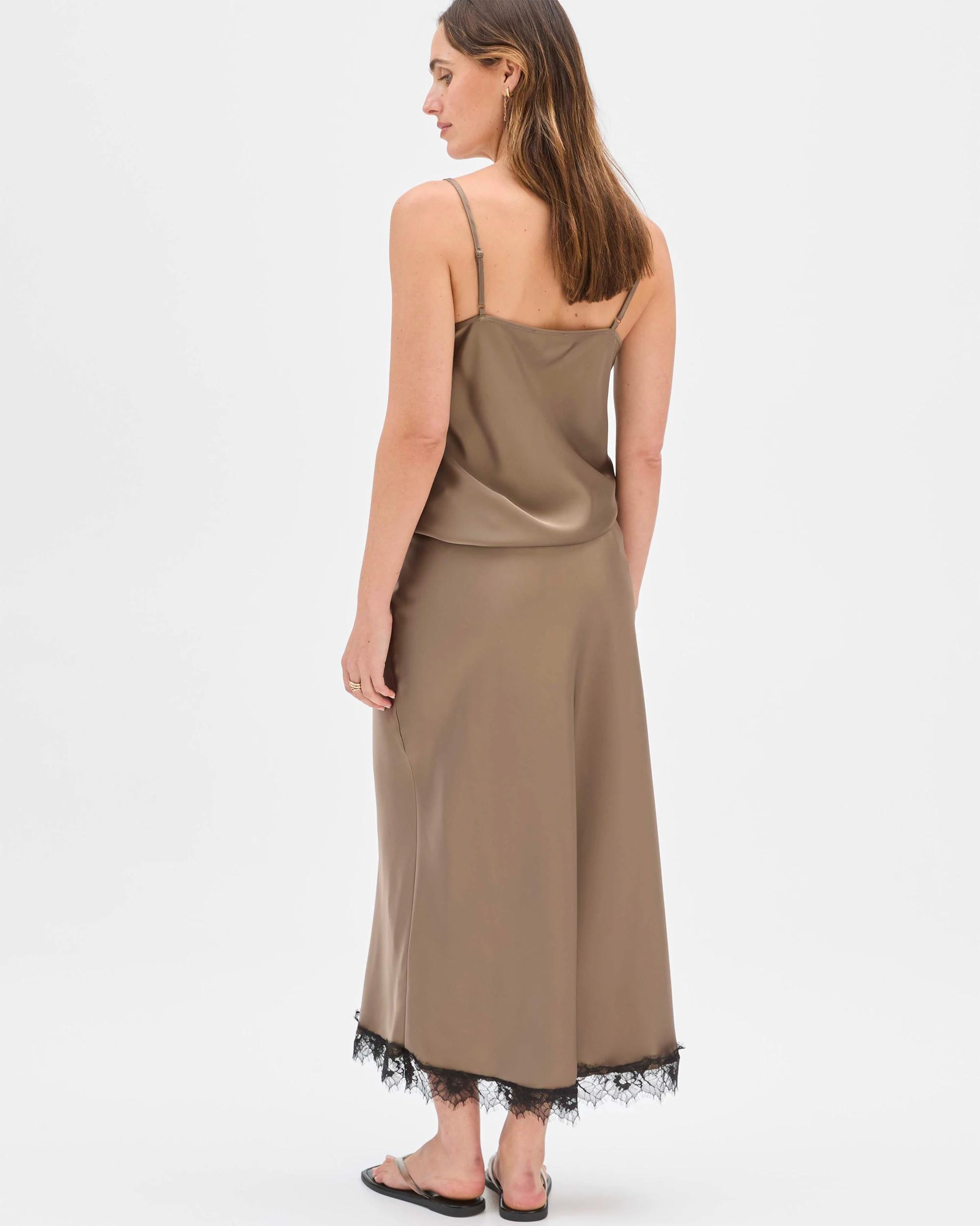 7 Preview Lace Trim Satin Midi Skirt SMOKED TAUPE, 7 of 7