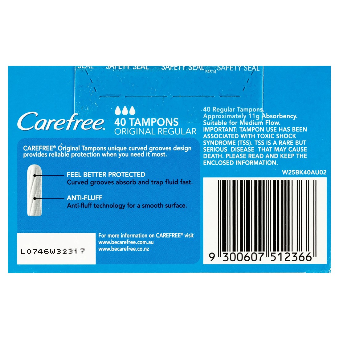 3 Carefree 40 Pack Original Tampons - Regular, 3 of 4