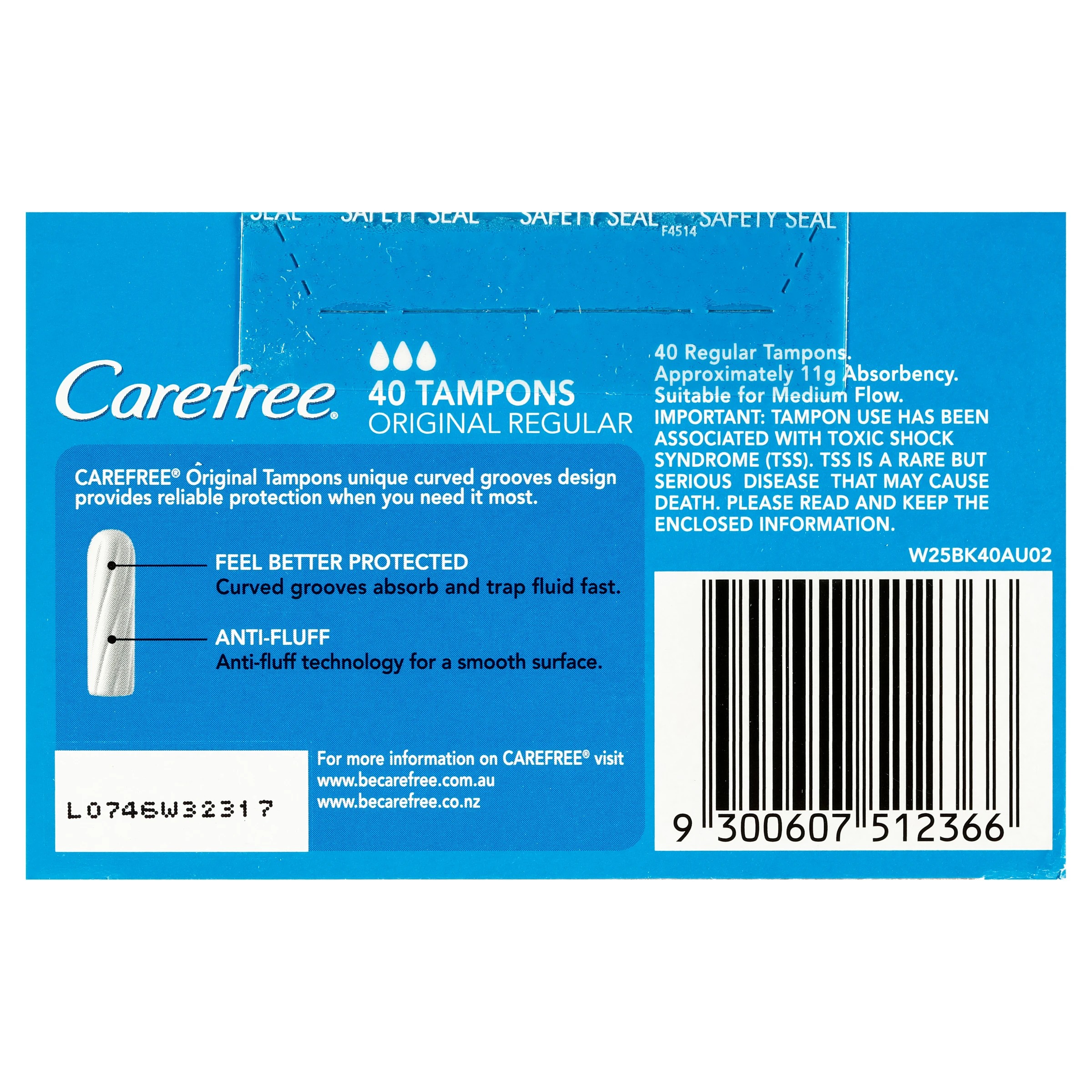 3 Carefree 40 Pack Original Tampons - Regular, 3 of 4