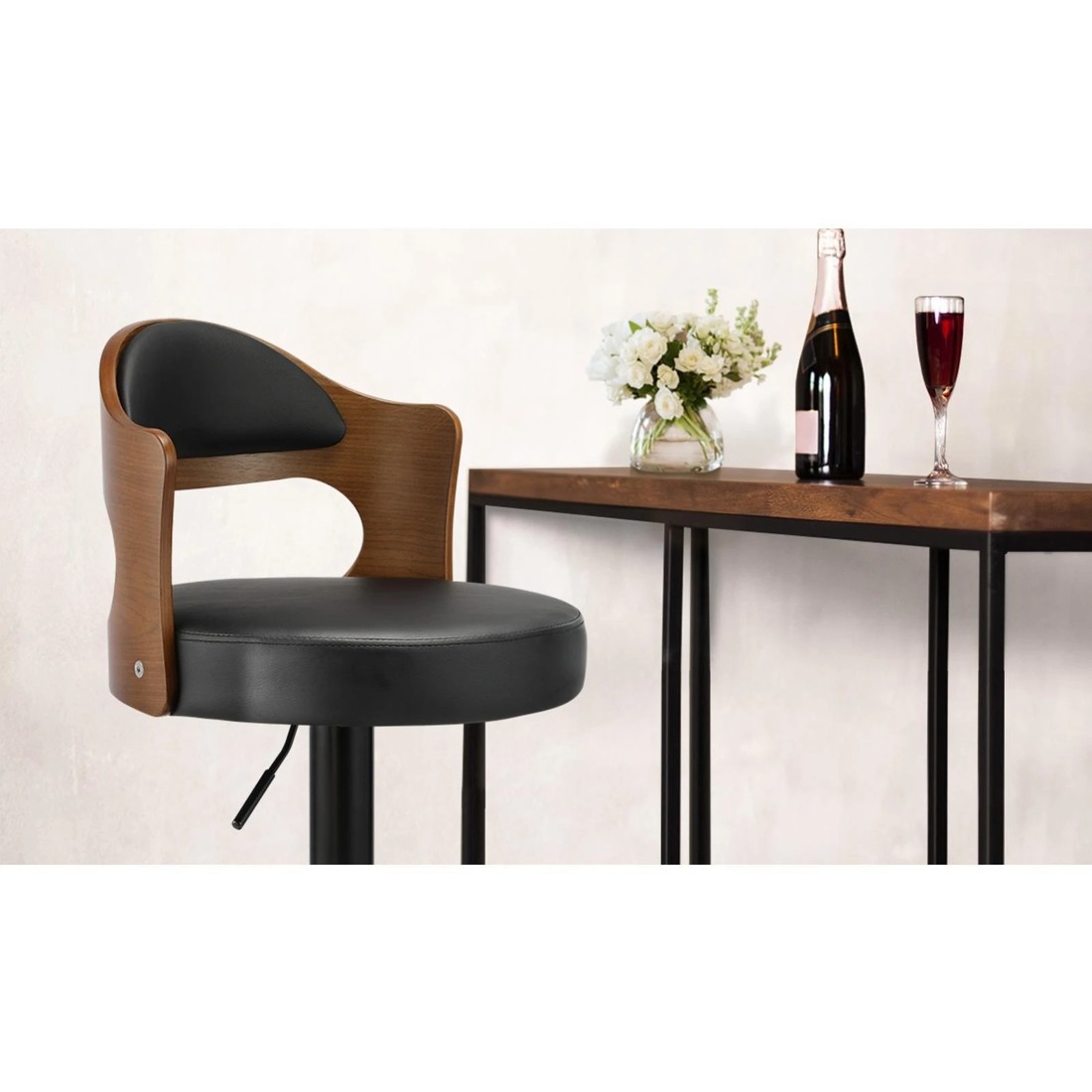 3 Oikiture Bar Stools Kitchen Swivel Barstool Chair Gas Lift Metal Leather X2
 - Black, 3 of 9
