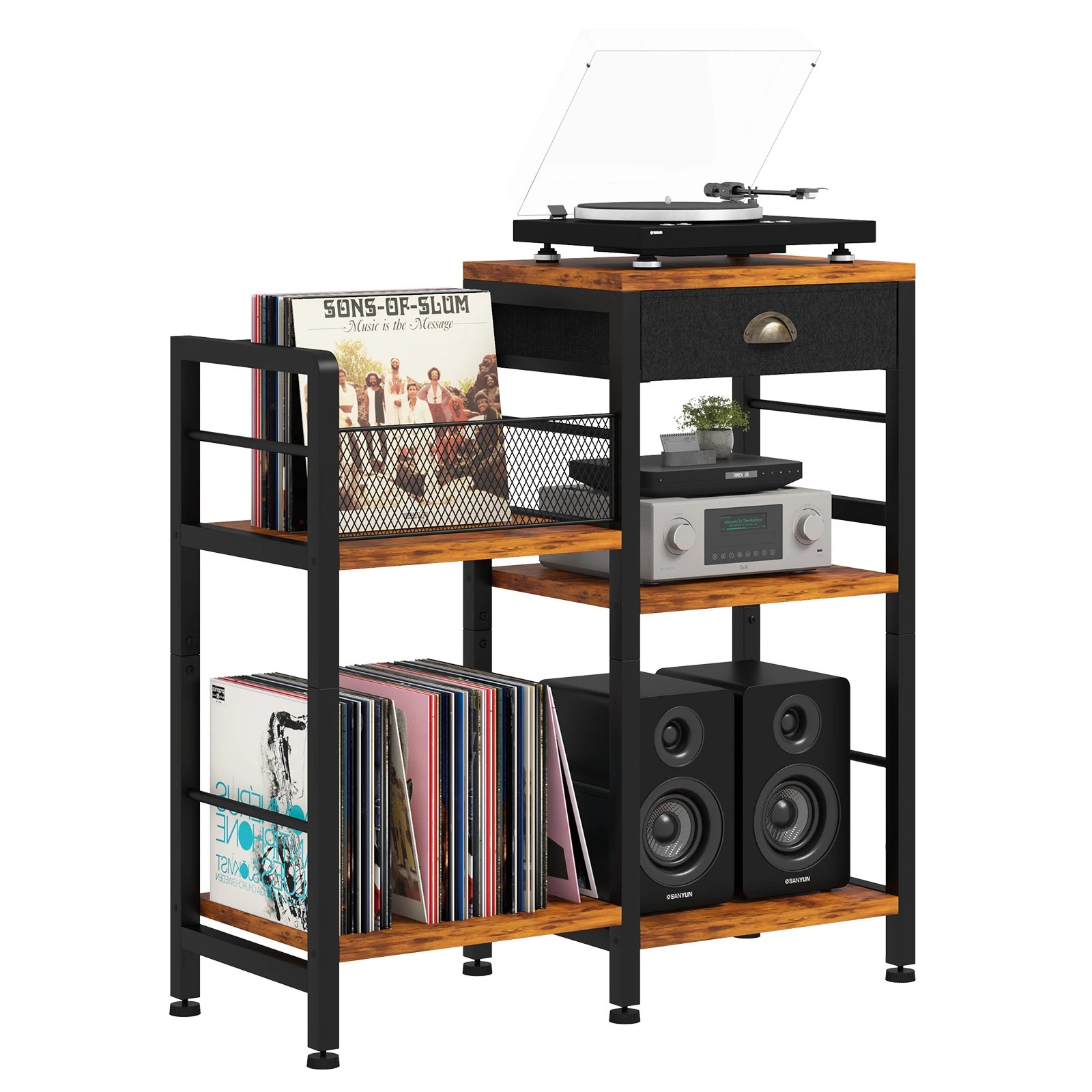 3 Advwin 3 Tier Record Player Stand Turntable Stand Records Player Table End Table - Brown, 3 of 7