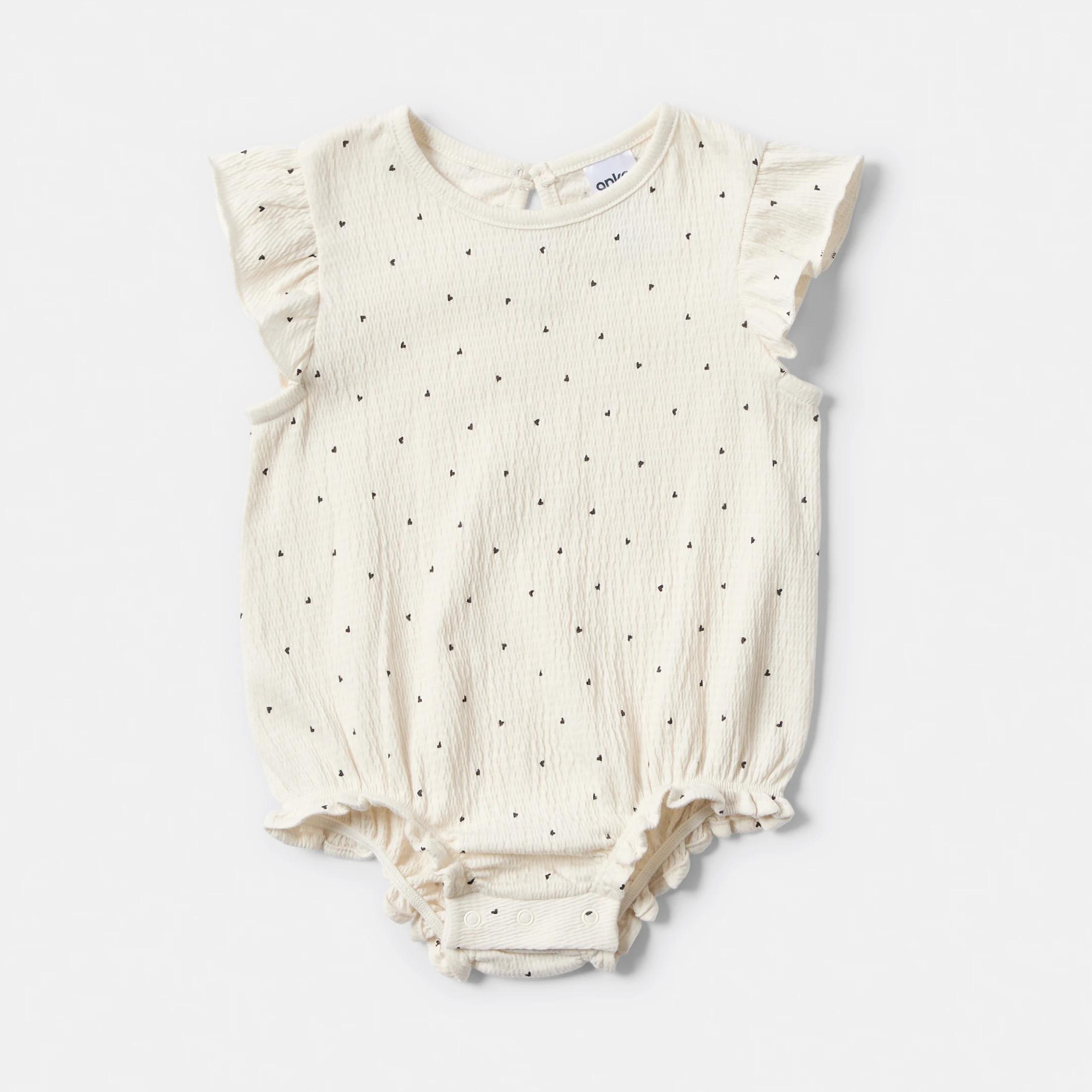 1 Short Sleeve Crinkle Bodysuit CREAM HEARTS, 1 of 3