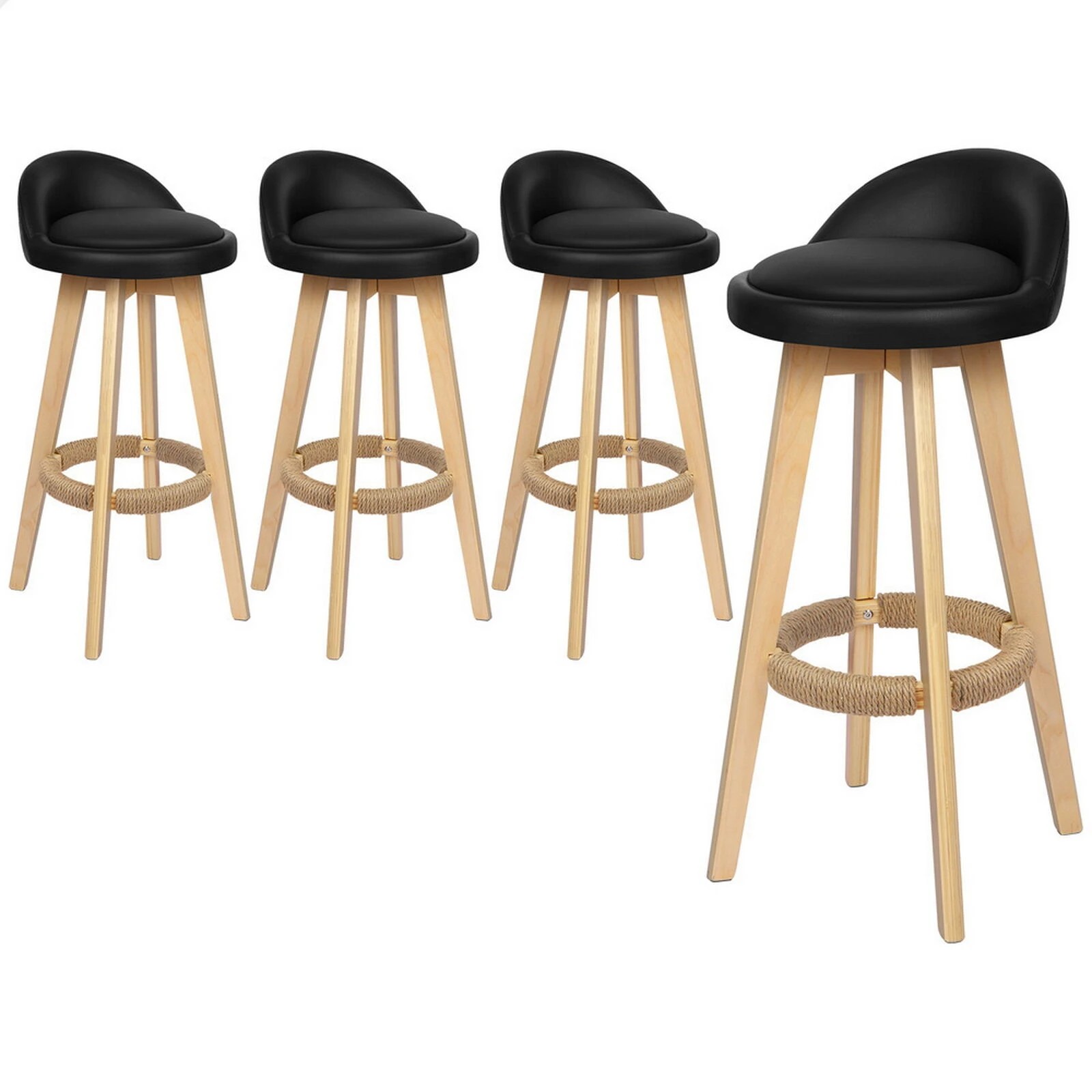 2 Alfordson 4x Kitchen Bar Stools Liam Wooden Swivel Bar Stool Chairs - Black, 2 of 10