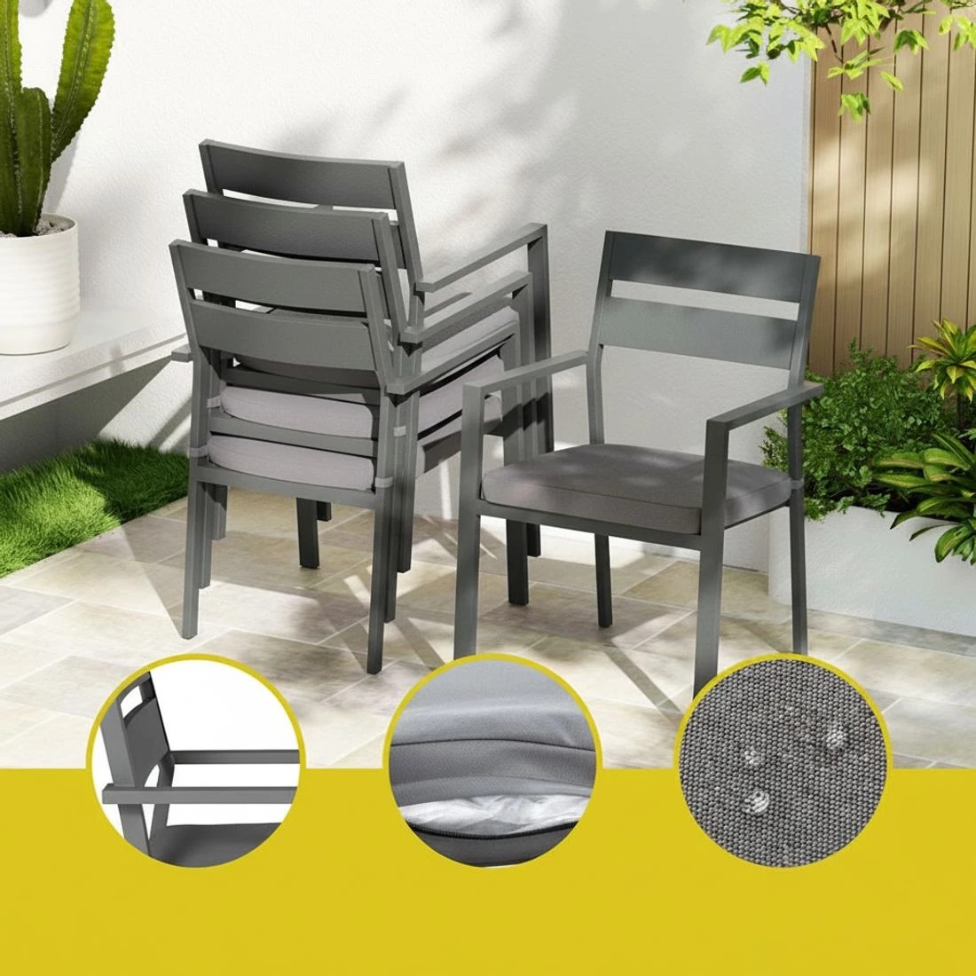 5 Gardeon Outdoor Dining Set 7 Piece Aluminum Table Chairs Setting - Black, 5 of 6