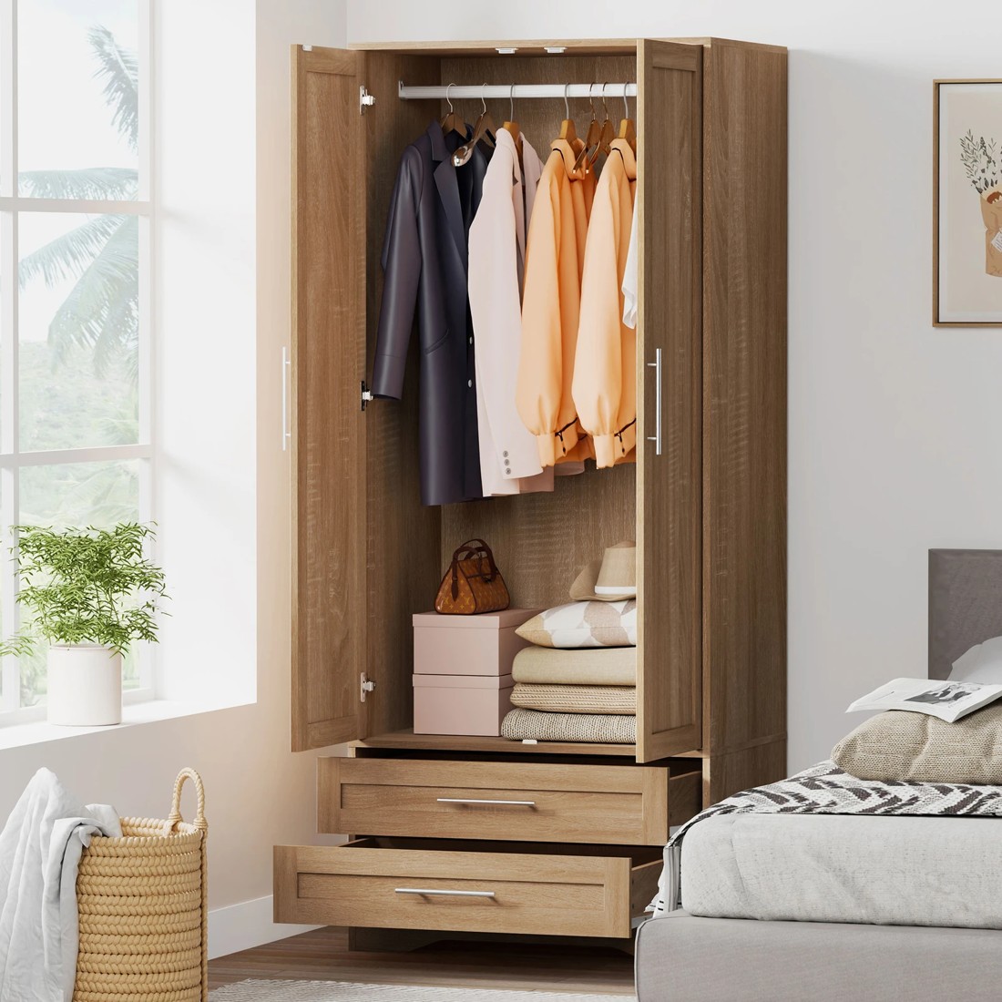 4 Alfordson Wardrobe Clothes Storage Cabinet Organizer Drawer Hanging Rod - Wood, 4 of 10