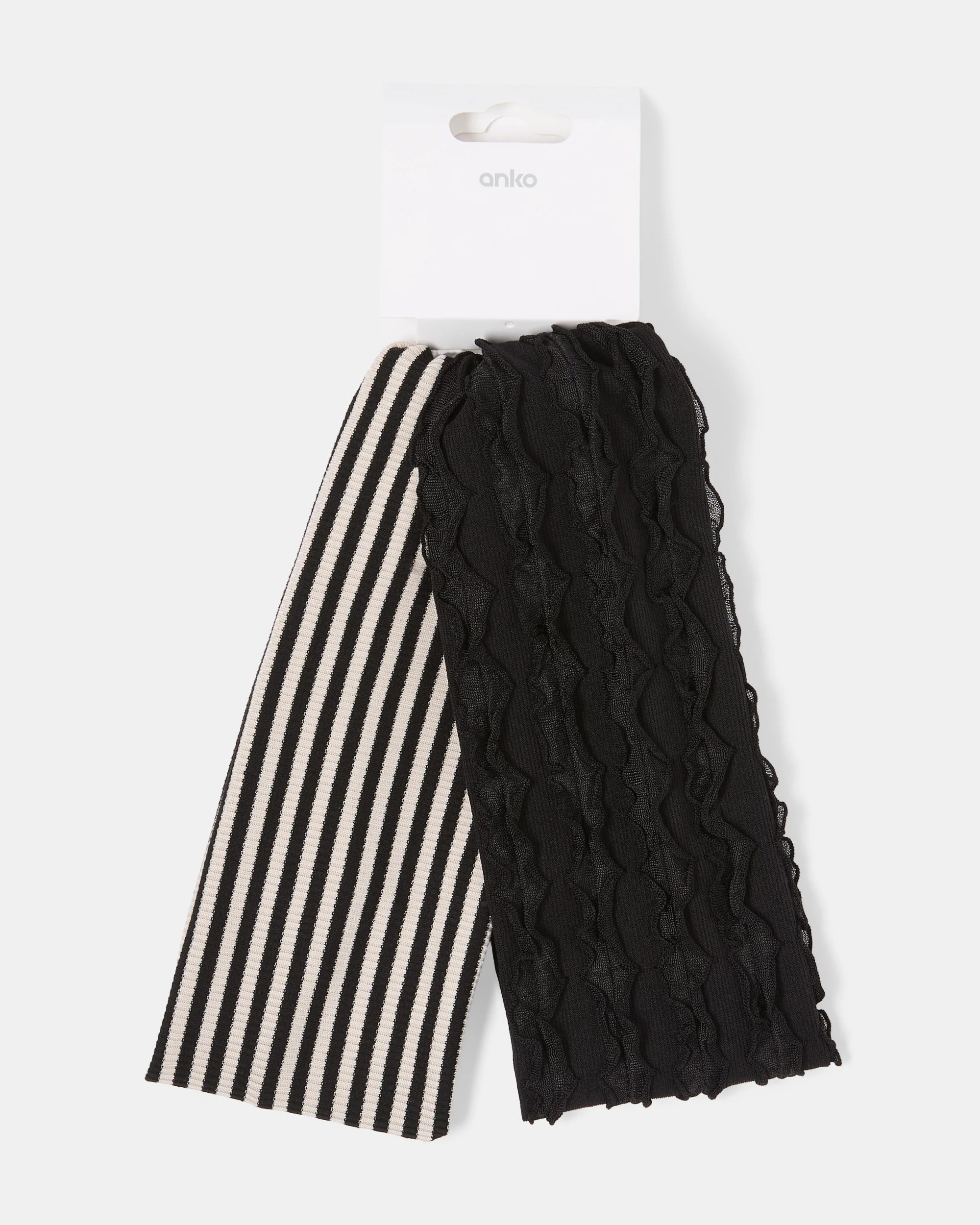 3 2 Pack Stripe and Ruffle Stretch Headband - Black and White, 3 of 3