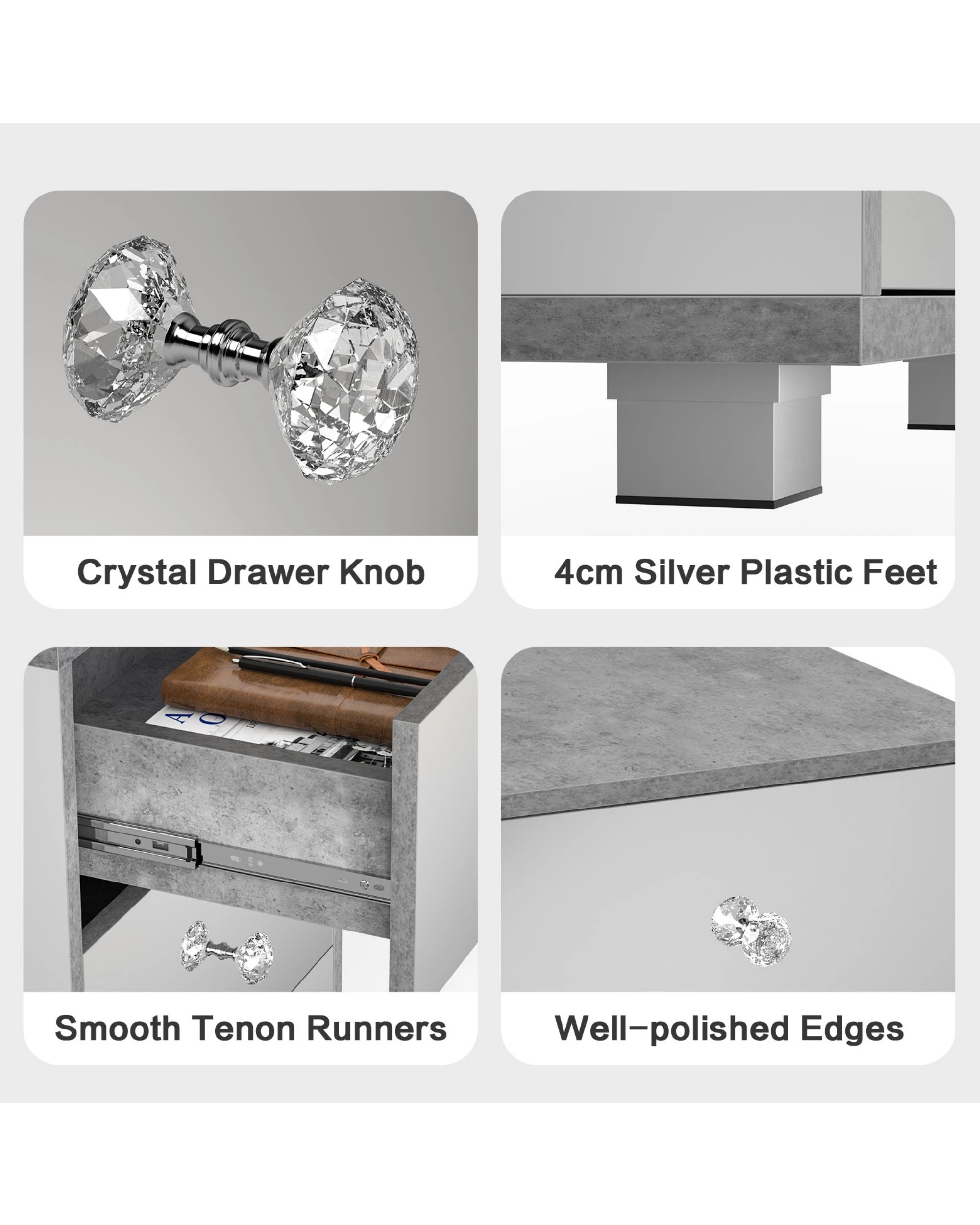 2 Advwin Mirrored Bedside Table Side Table Nightstand Storage Caninet, 2 of 4