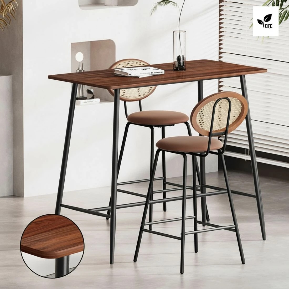 6 Artiss Bar Table Stools Set Dining Desk Industrial Kitchen Chairs Cafe Pub - Brown, 6 of 8