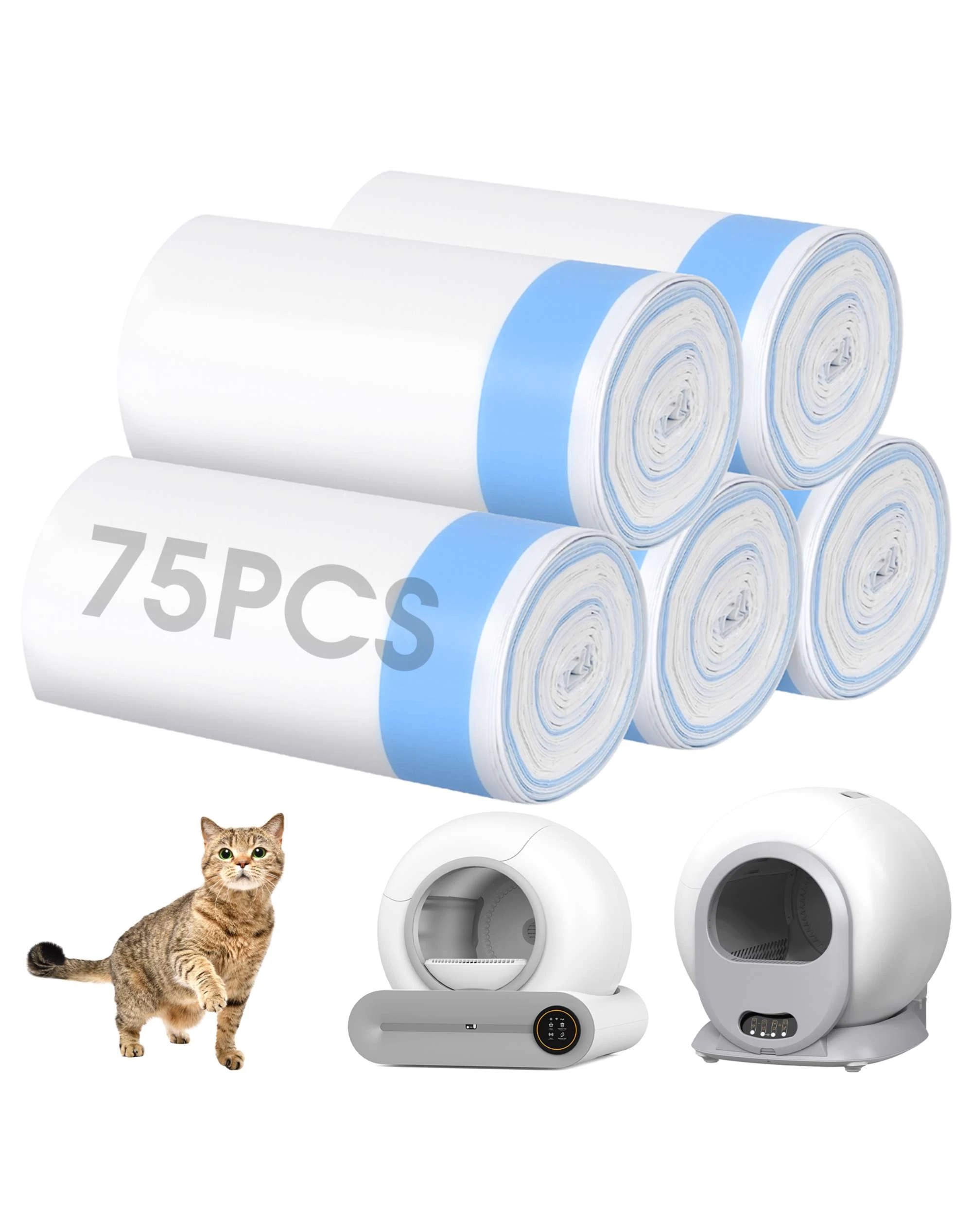 1 Advwin 75 Count Cat Litter Box Liners Drawstring Garbage Bags, 1 of 8