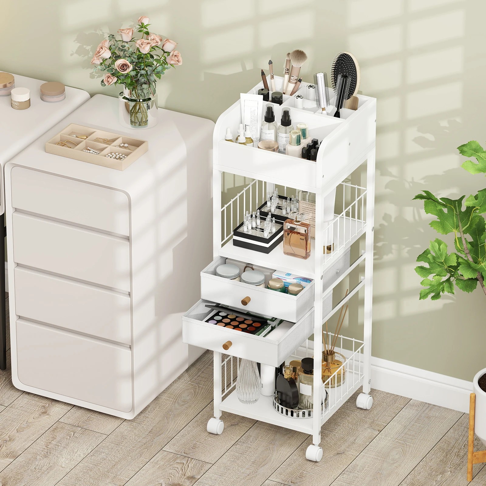 4 Costway Makeup Storage Cart w/Drawers Rolling Vanity Organizer, 4 of 5