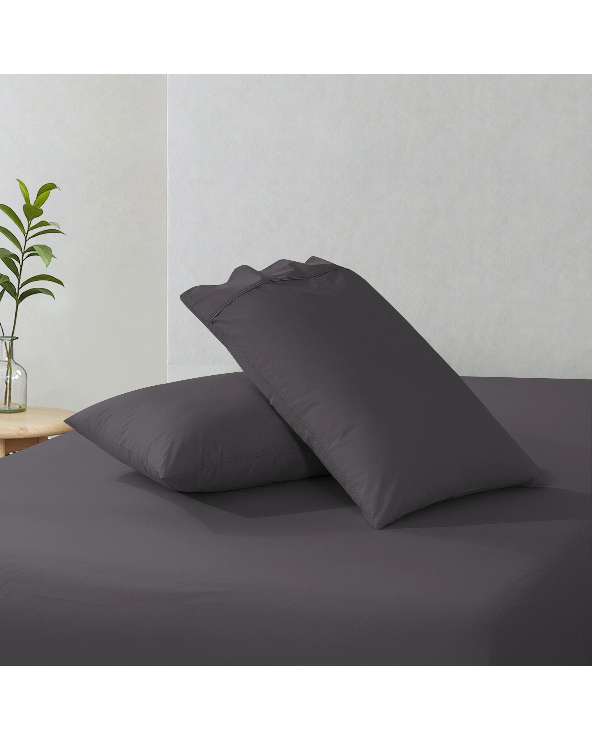 4 Dreamaker 300TC Cotton Percale Pillowcase Twin Pack - Charcoal, 4 of 5