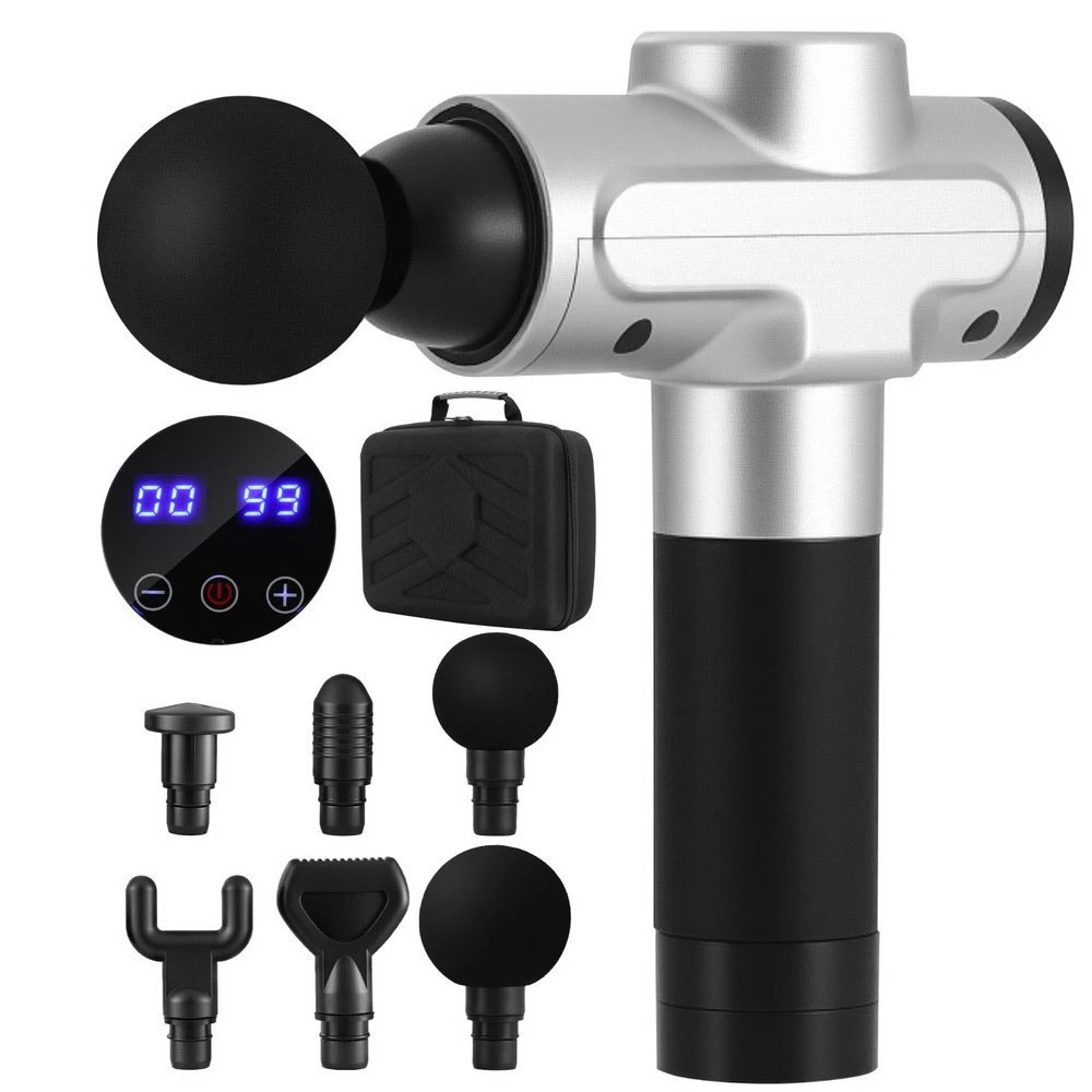1 Everfit Massage Gun 30 Speed 6 Heads Vibration Muscle Massager Chargeable - Silver, 1 of 5