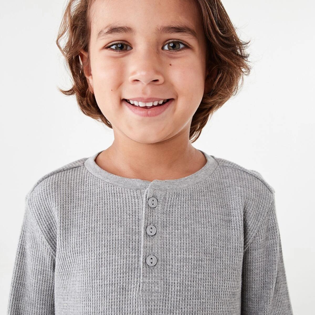 3 Waffle Henley Long Sleeve T-shirt Kgry Marle, 3 of 8