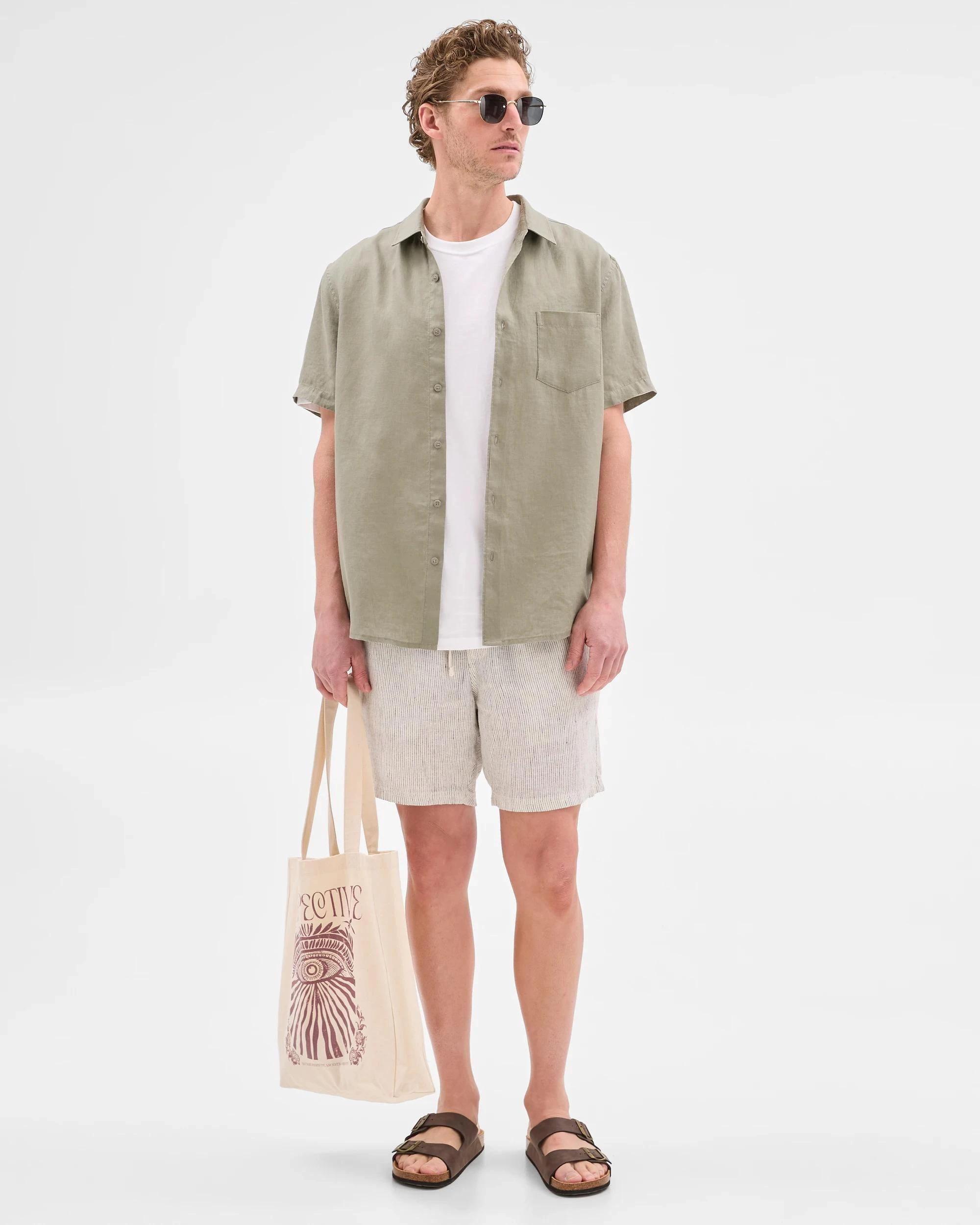 3 Target Man European Linen Short Sleeve Shirt KHAKI, 3 of 5