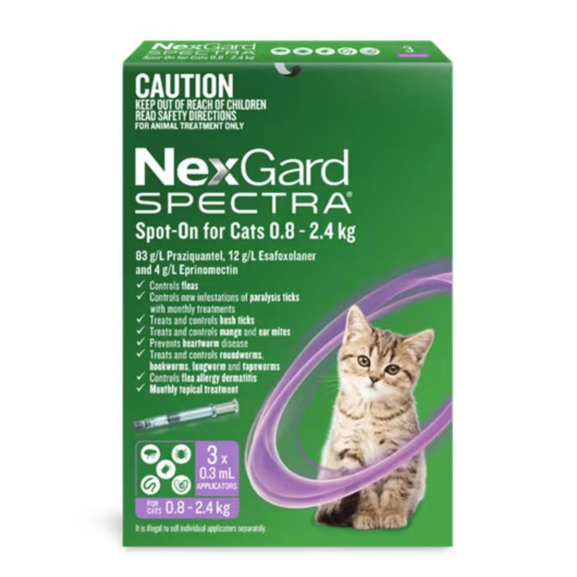 2 Nexgard Spectra Spot On Flea, Tick & Worming Treatment for Cats 0.8-2.4kg 3 Pack, 2 of 2