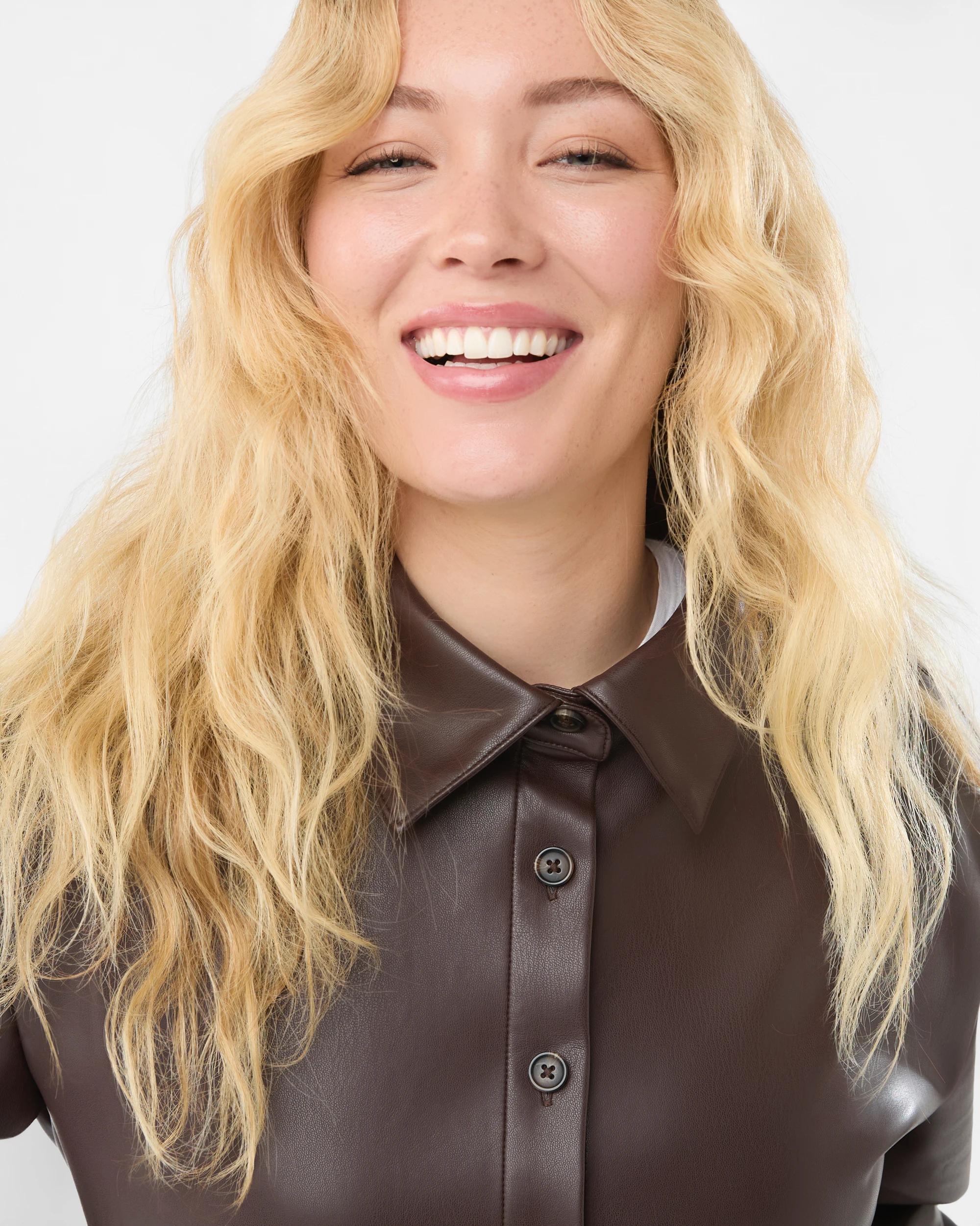 8 Long Sleeve Faux Leather Shirt Choc Plum, 8 of 8