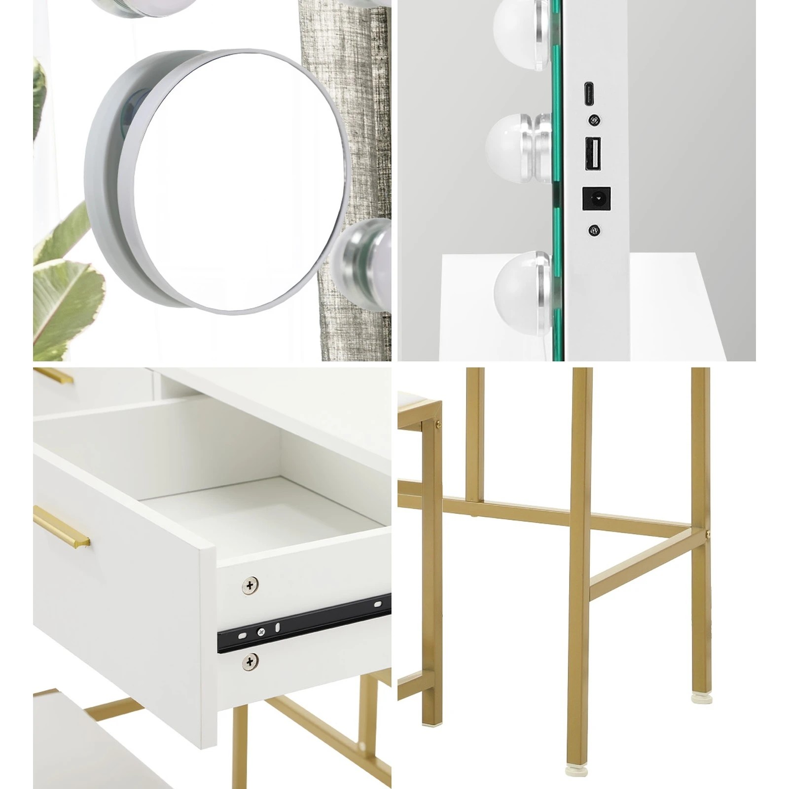 6 Oikiture Dressing Table LED Makeup Mirror 2 Drawers Vanity Desk - White, 6 of 9