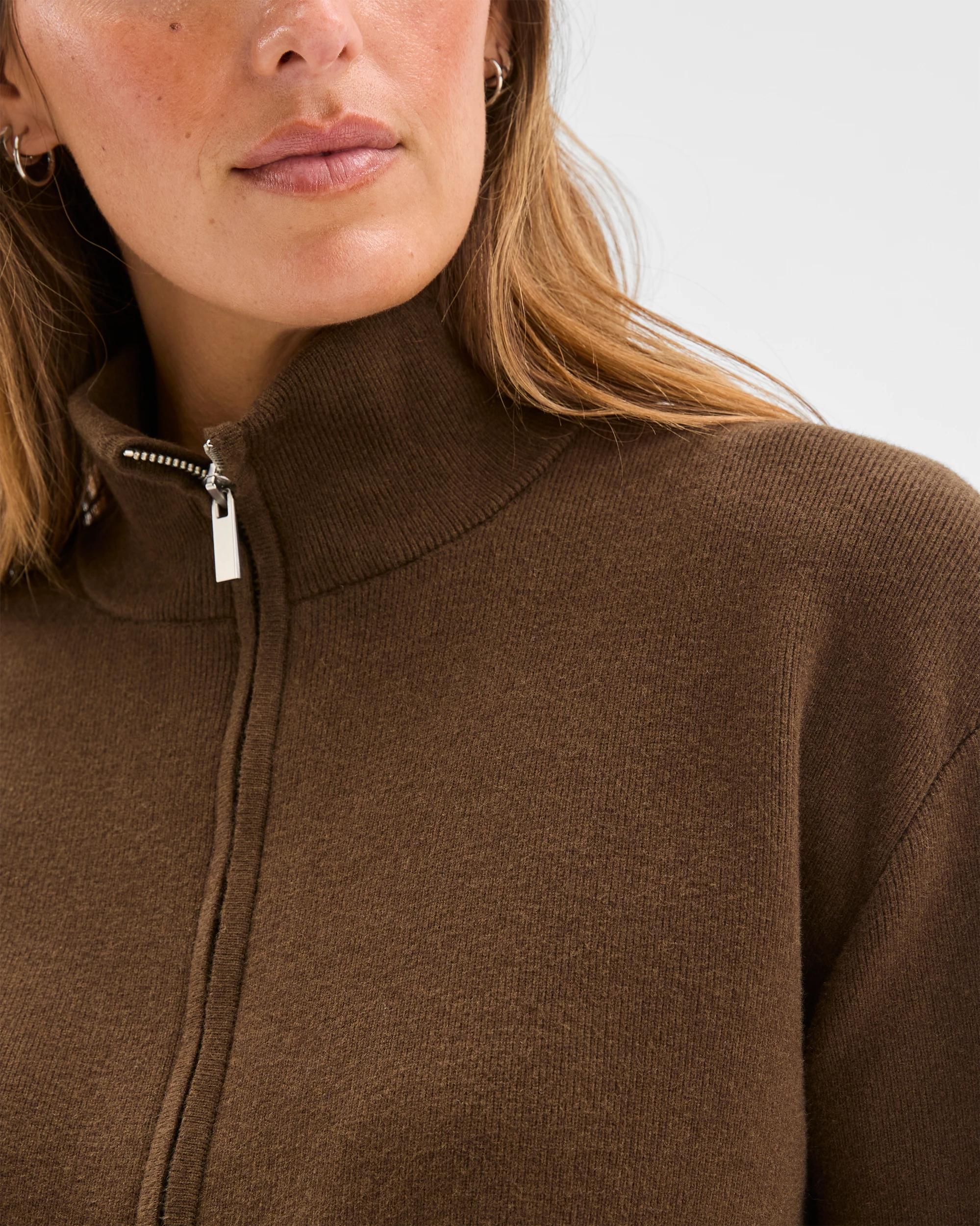 5 Preview Australian Cotton Blend Polished Knit Bomber Cardigan OLIVE, 5 of 6