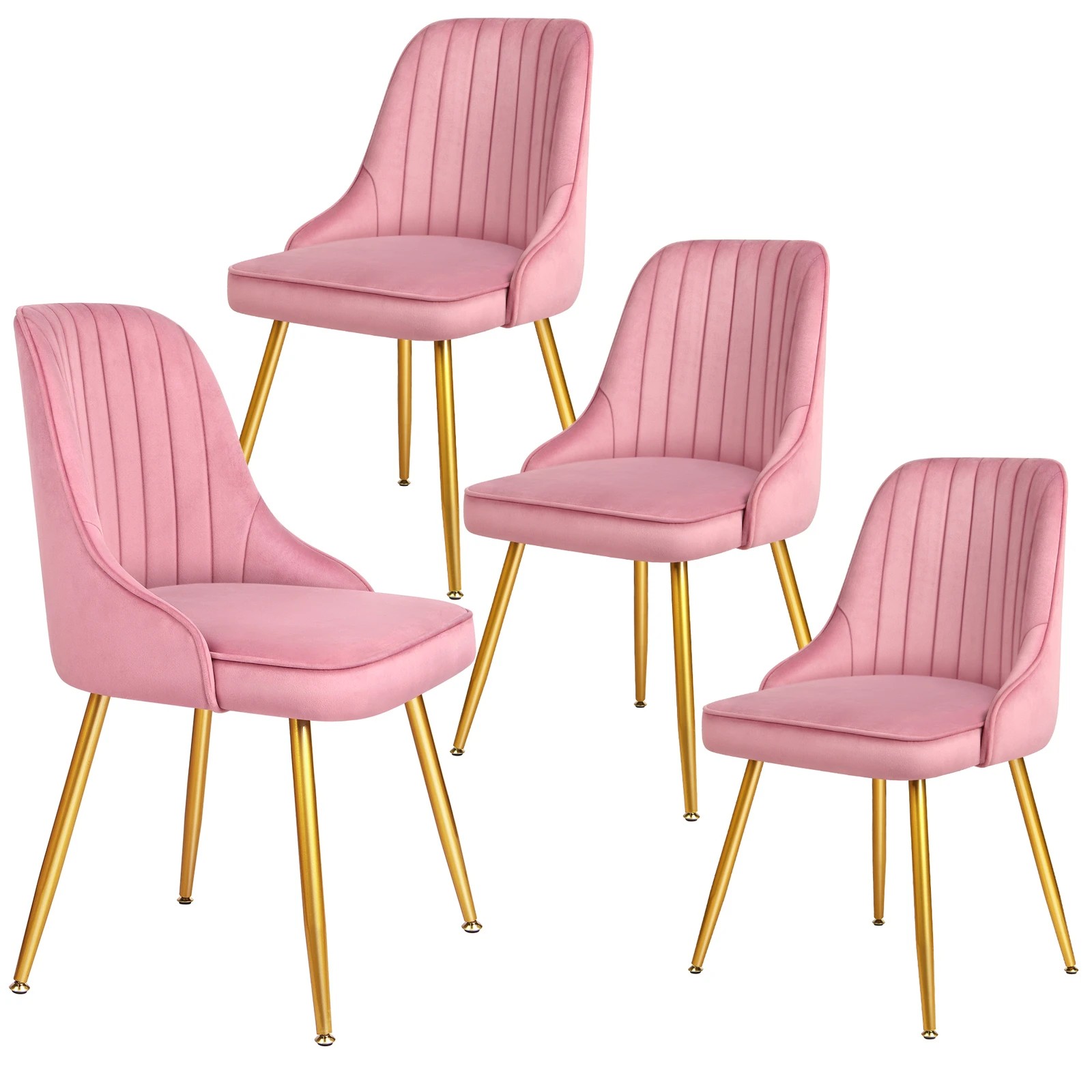 1 Alfordson 4x Dining Chairs Kitchen Accent Lounge Padded Tufted Seat Velvet - Pink, 1 of 8