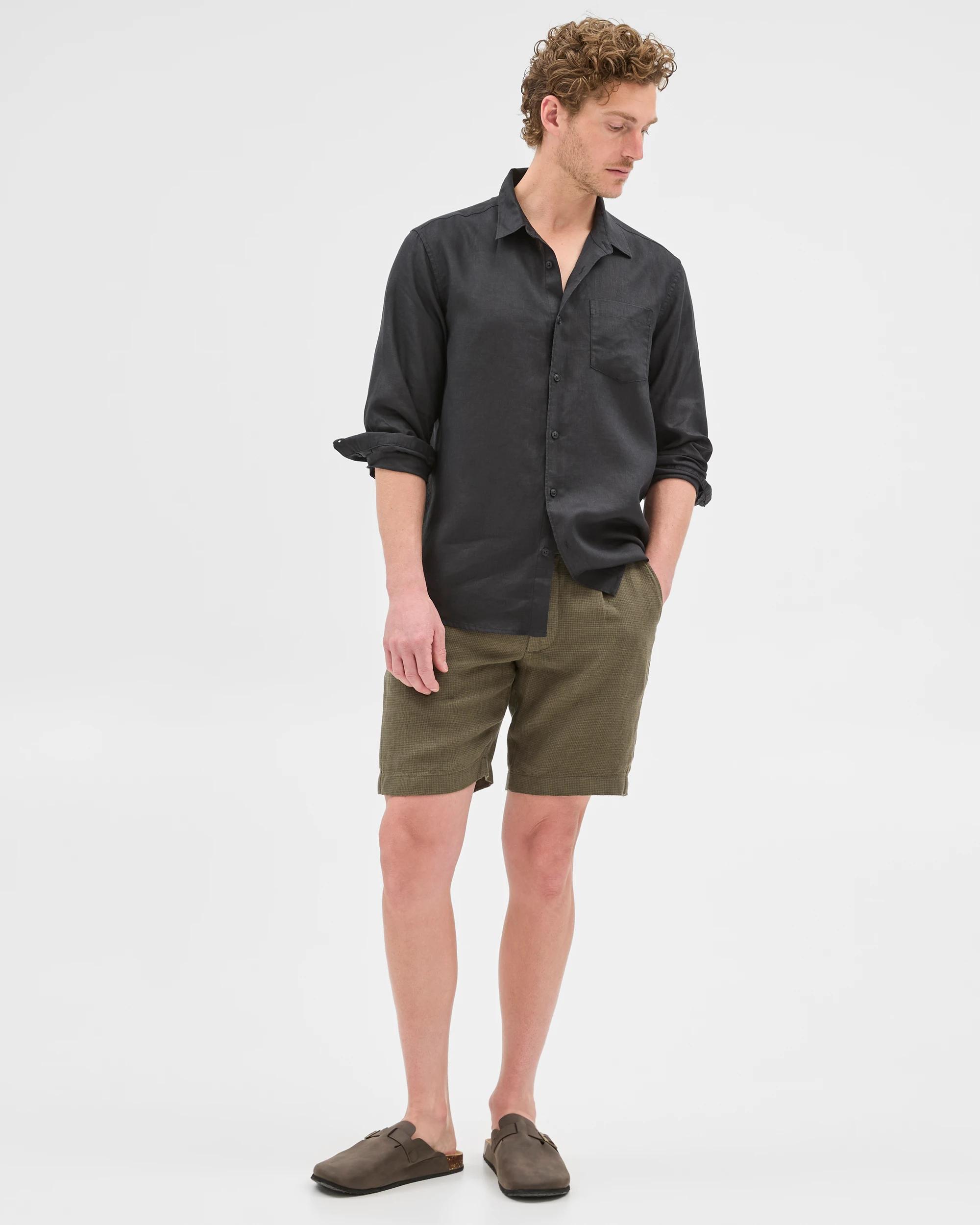 2 Target European Linen Long Sleeve Shirt BLACK, 2 of 7